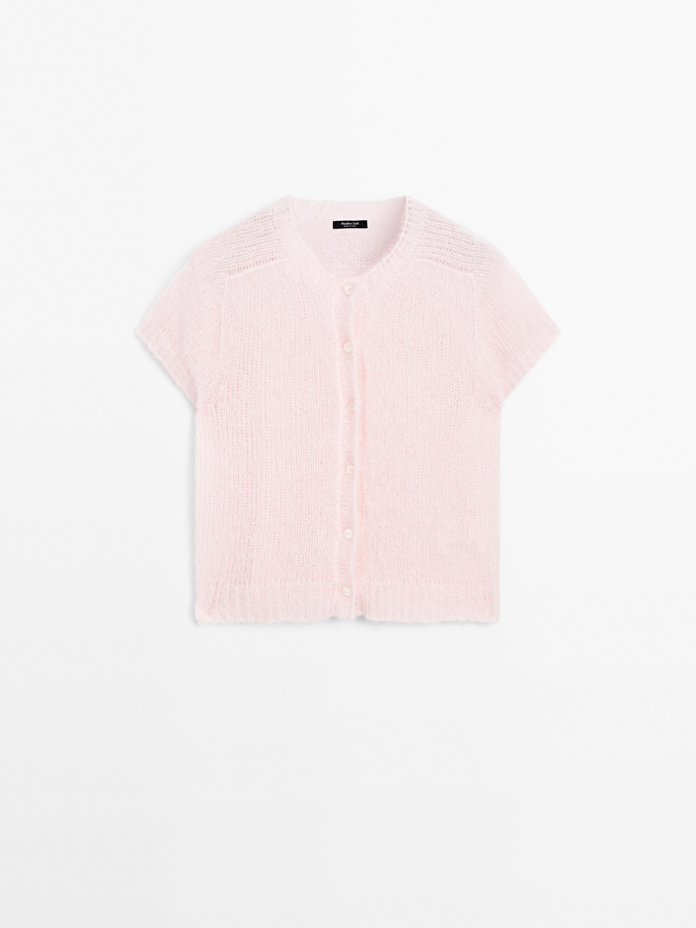 Short sleeve alpaca blend cardigan