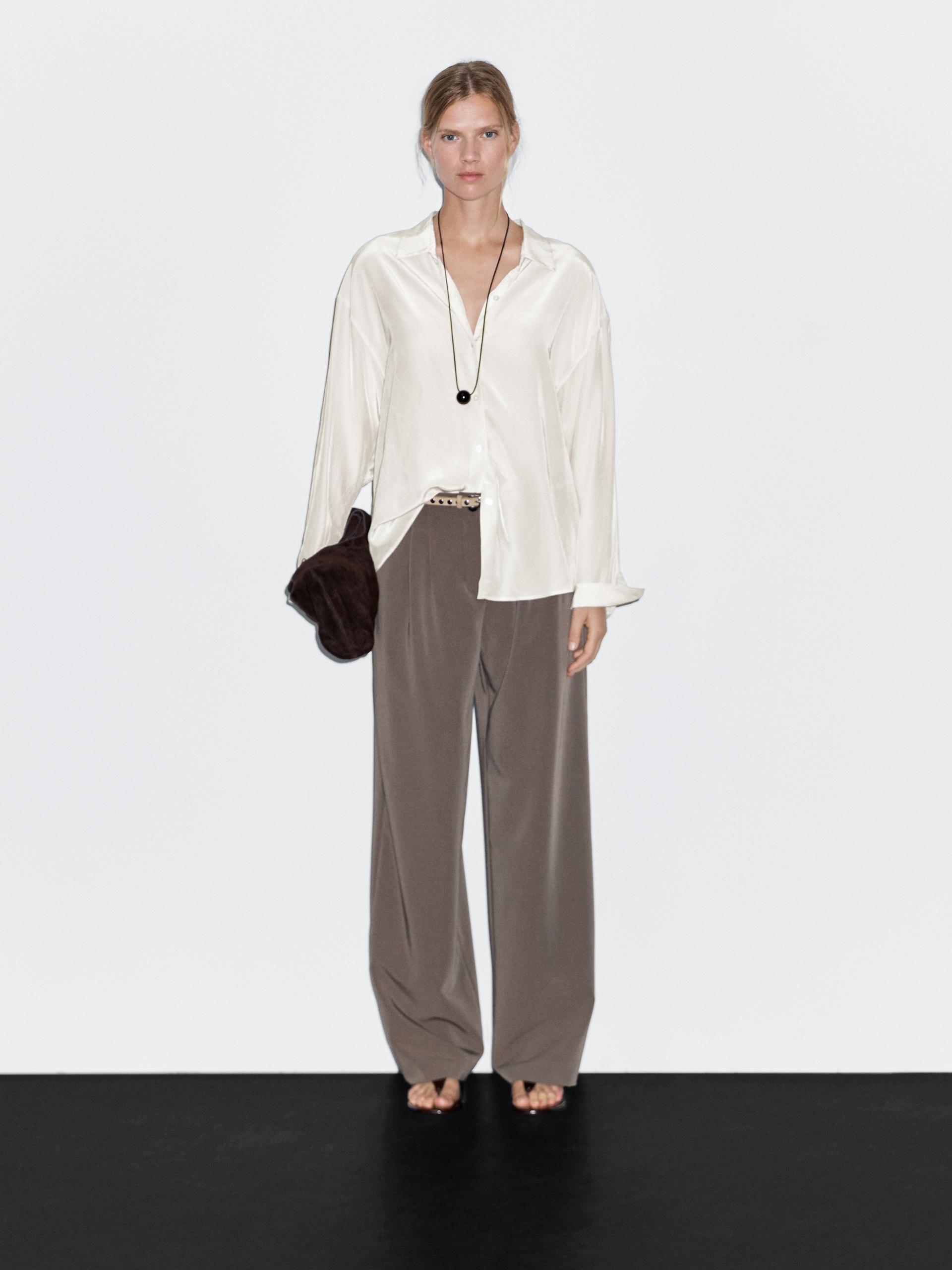 Chemisier Fluide En Tissu Technique - Beige - Xs - Massimo Dutti - Femme