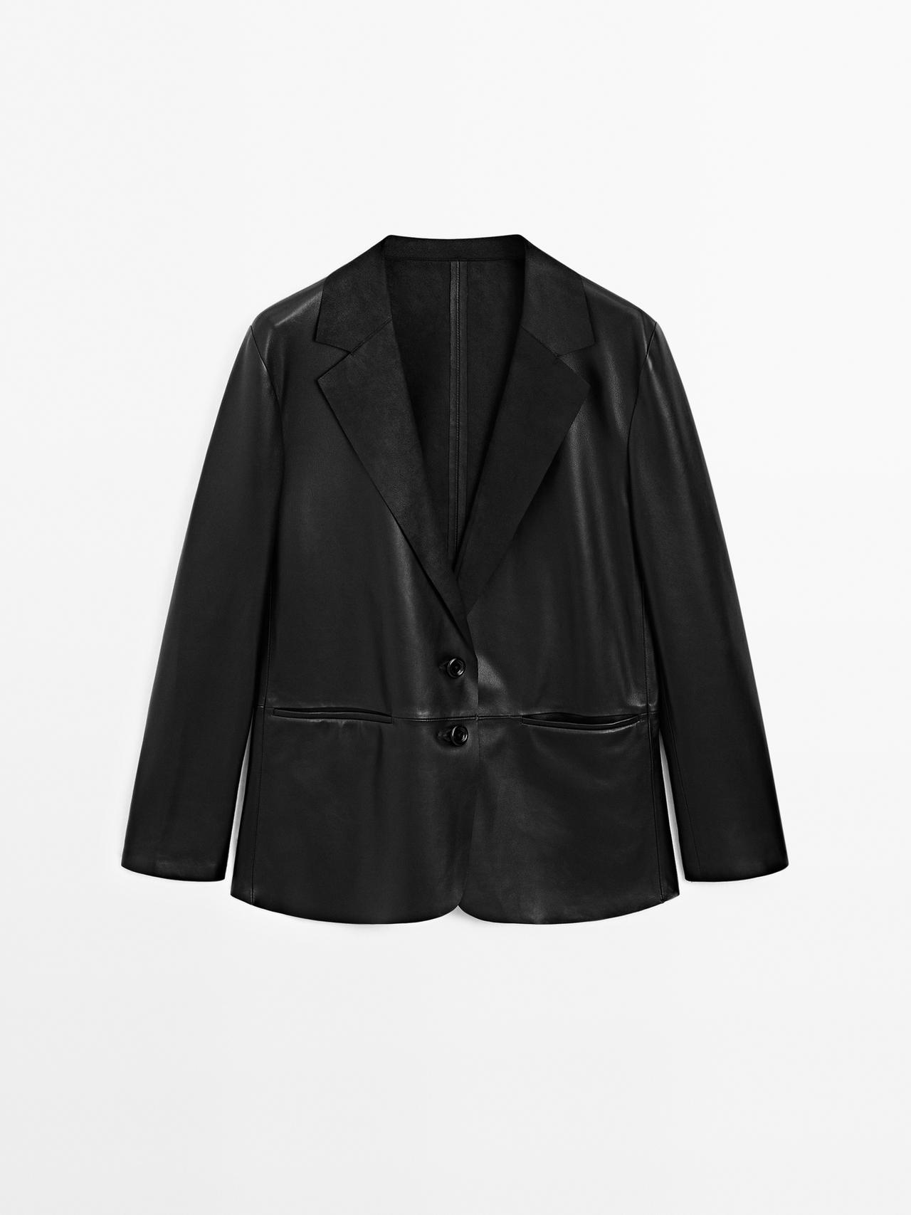 Massimo Dutti - Dame - Blazer I Nappaskind Med Blødt Fald - Sort - M