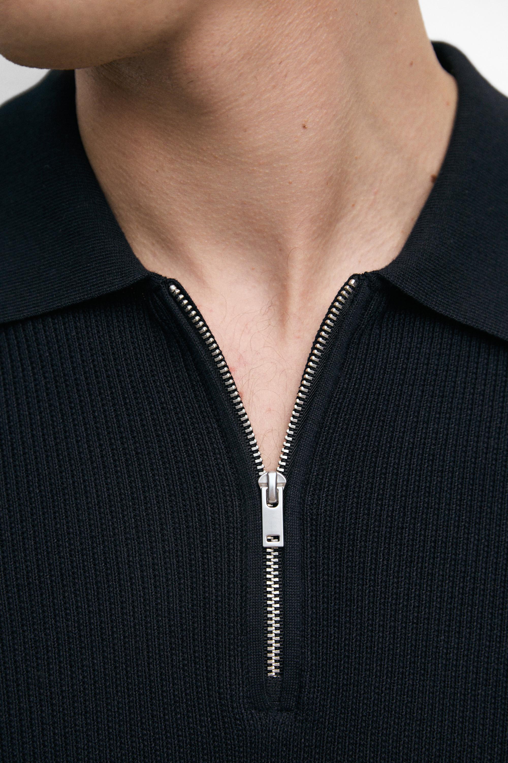 Knit polo sweater with quarter-zip collar — NAVY BLUE