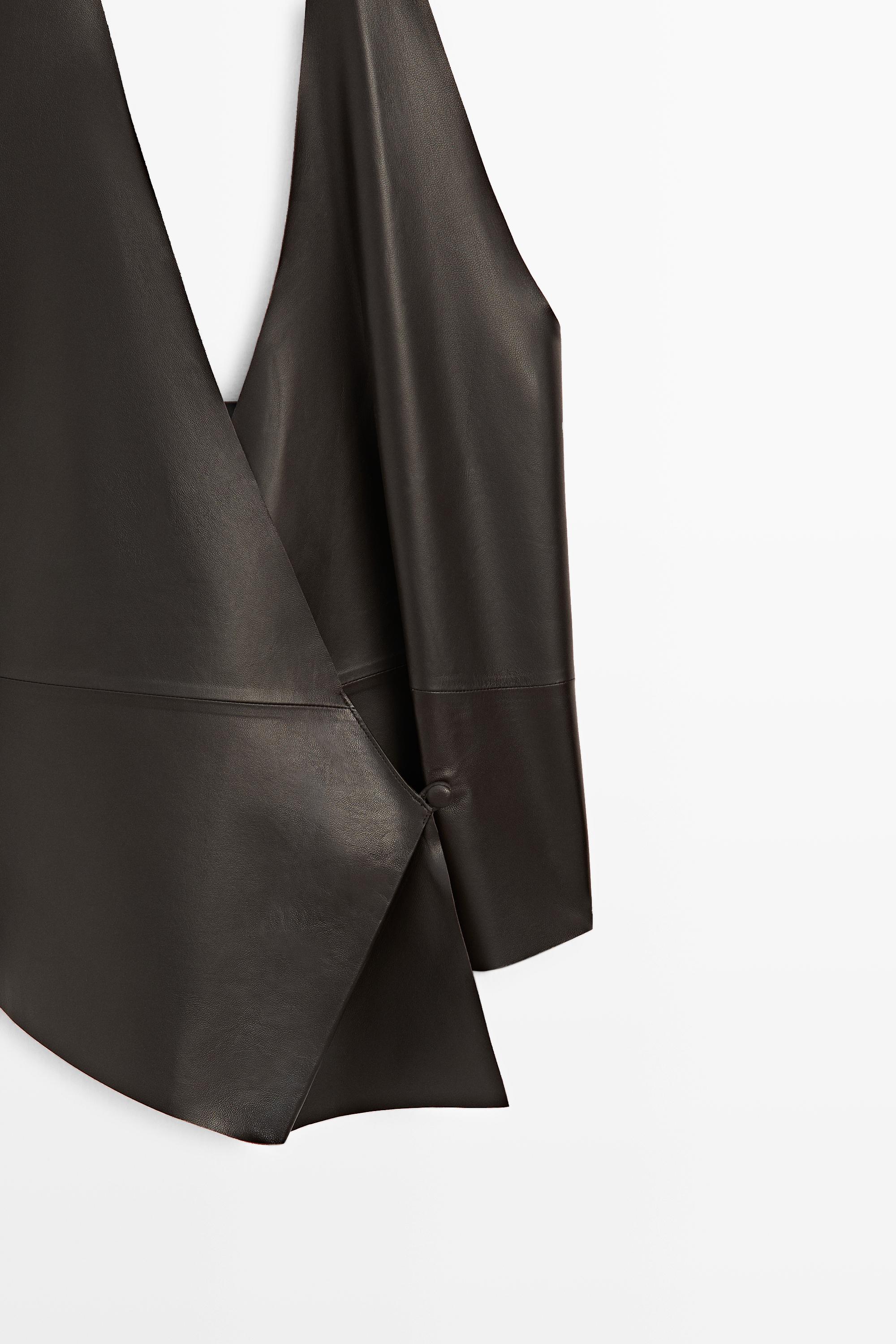 Nappa leather wrap top — BROWN