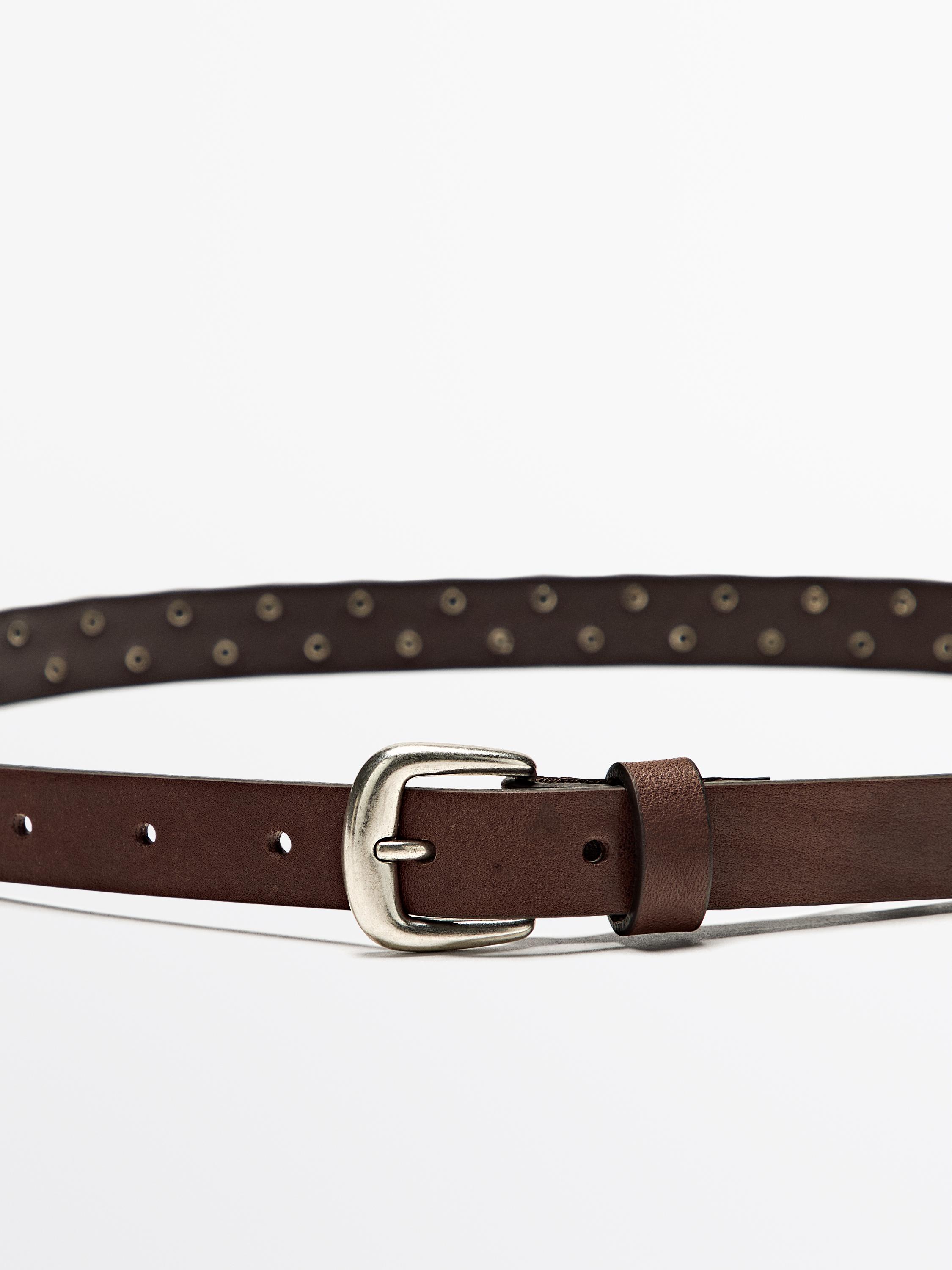 Nappa leather belt with stud details · Brown · Belts  display picture 3