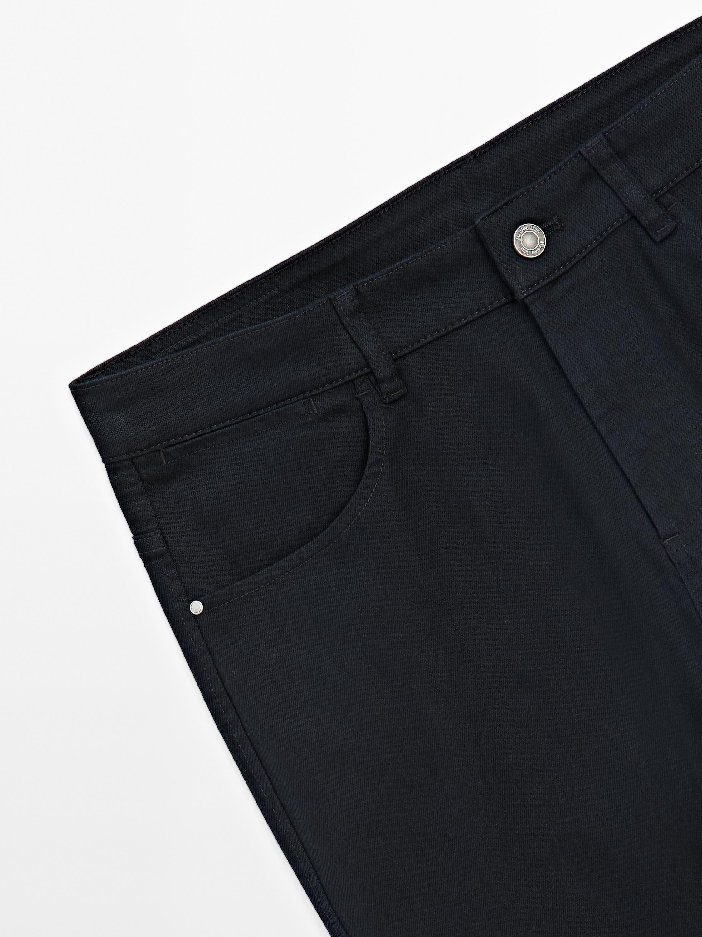 Cotton blend slim fit denim trousers