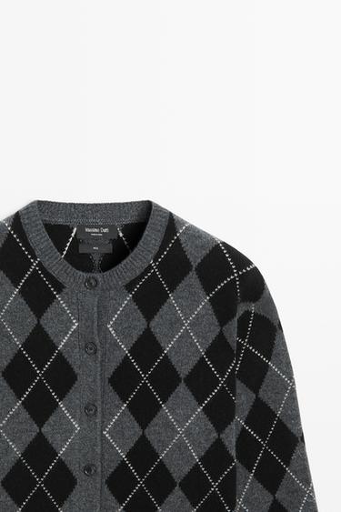 100% wool argyle knit cardigan — DARK GREY 4