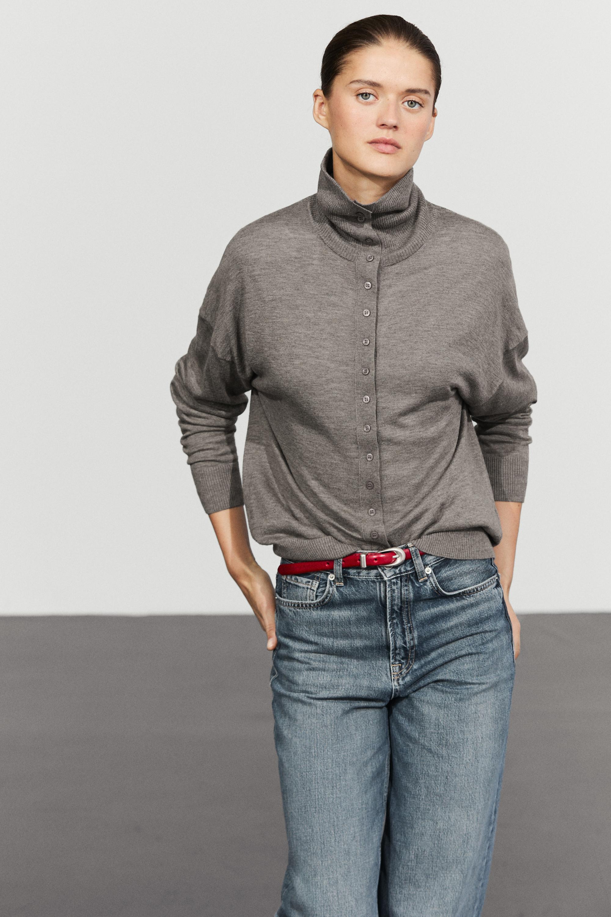 Turtleneck cardigan with button detail