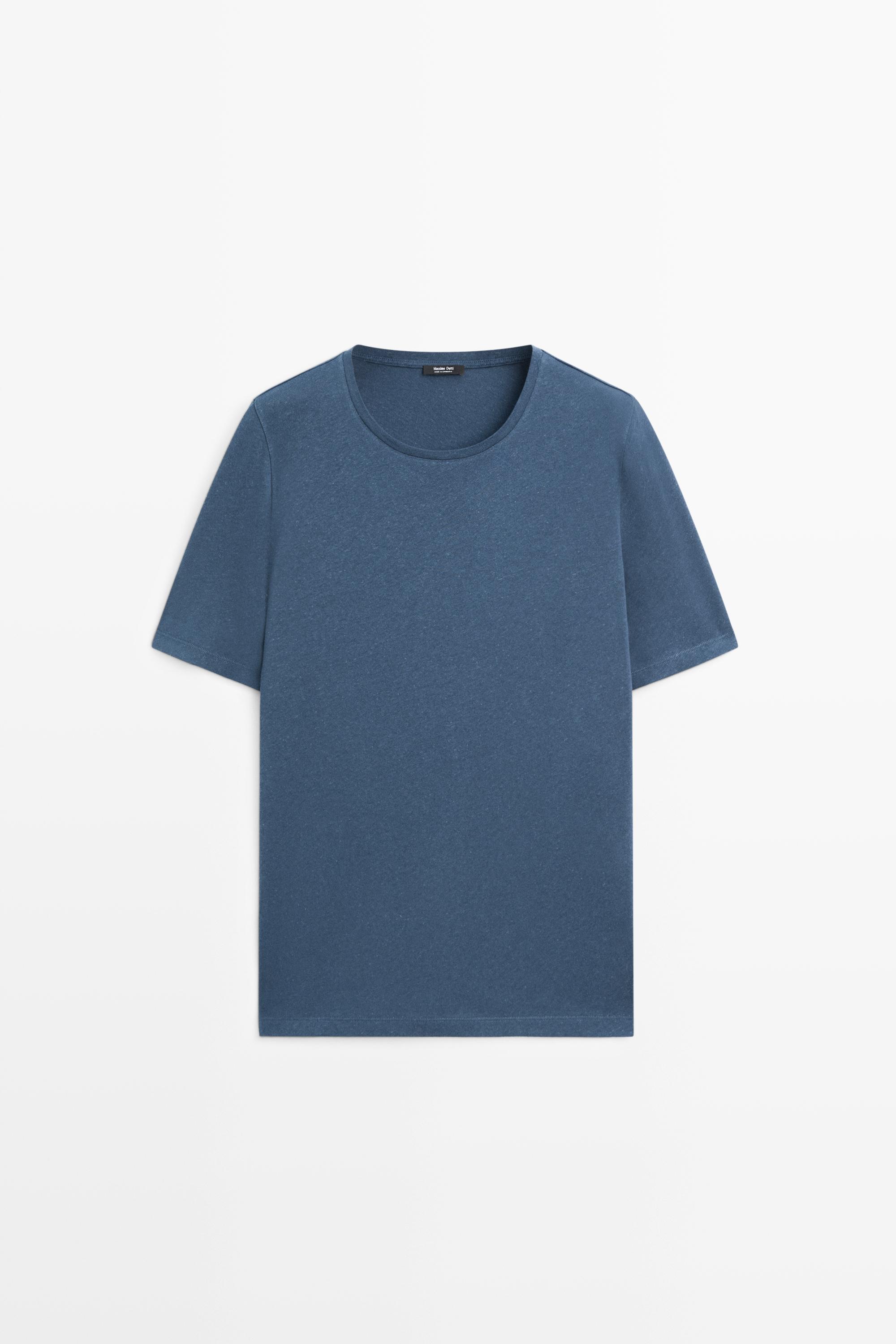 Short sleeve linen and cotton T-shirt — BLUE