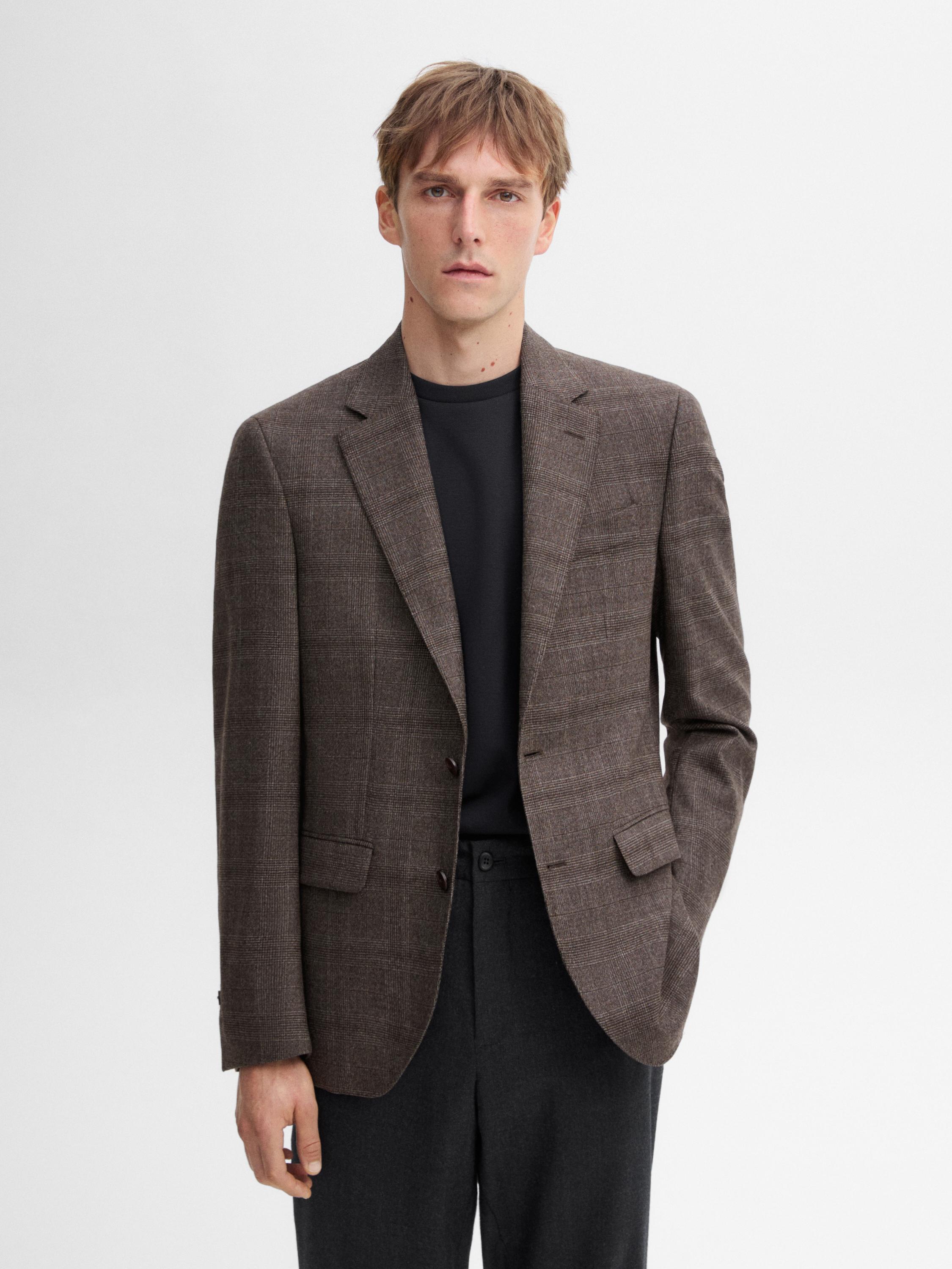 Wool blend flannel blazer · Brown · Dressy | Massimo Dutti