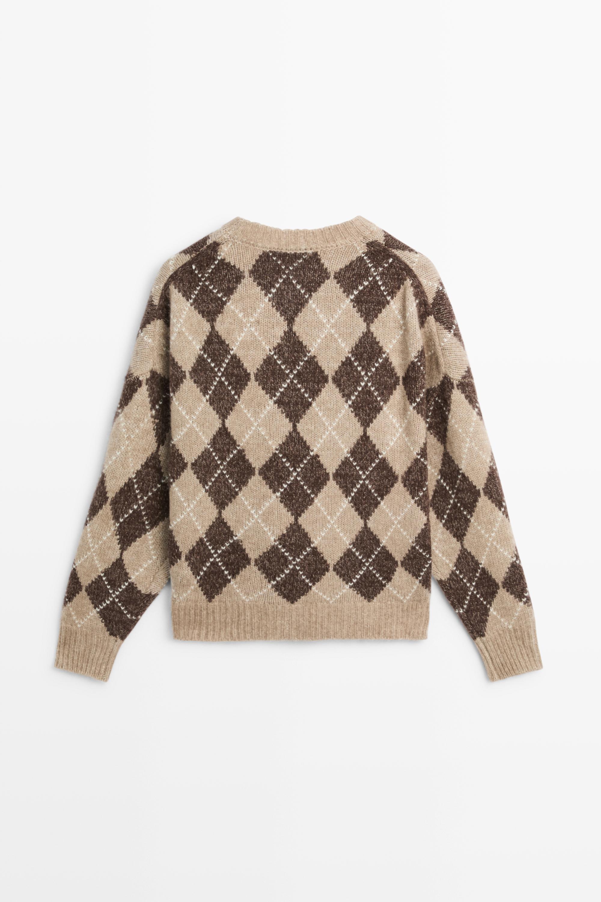 Argyle knit sweater with cashmere — BEIGE