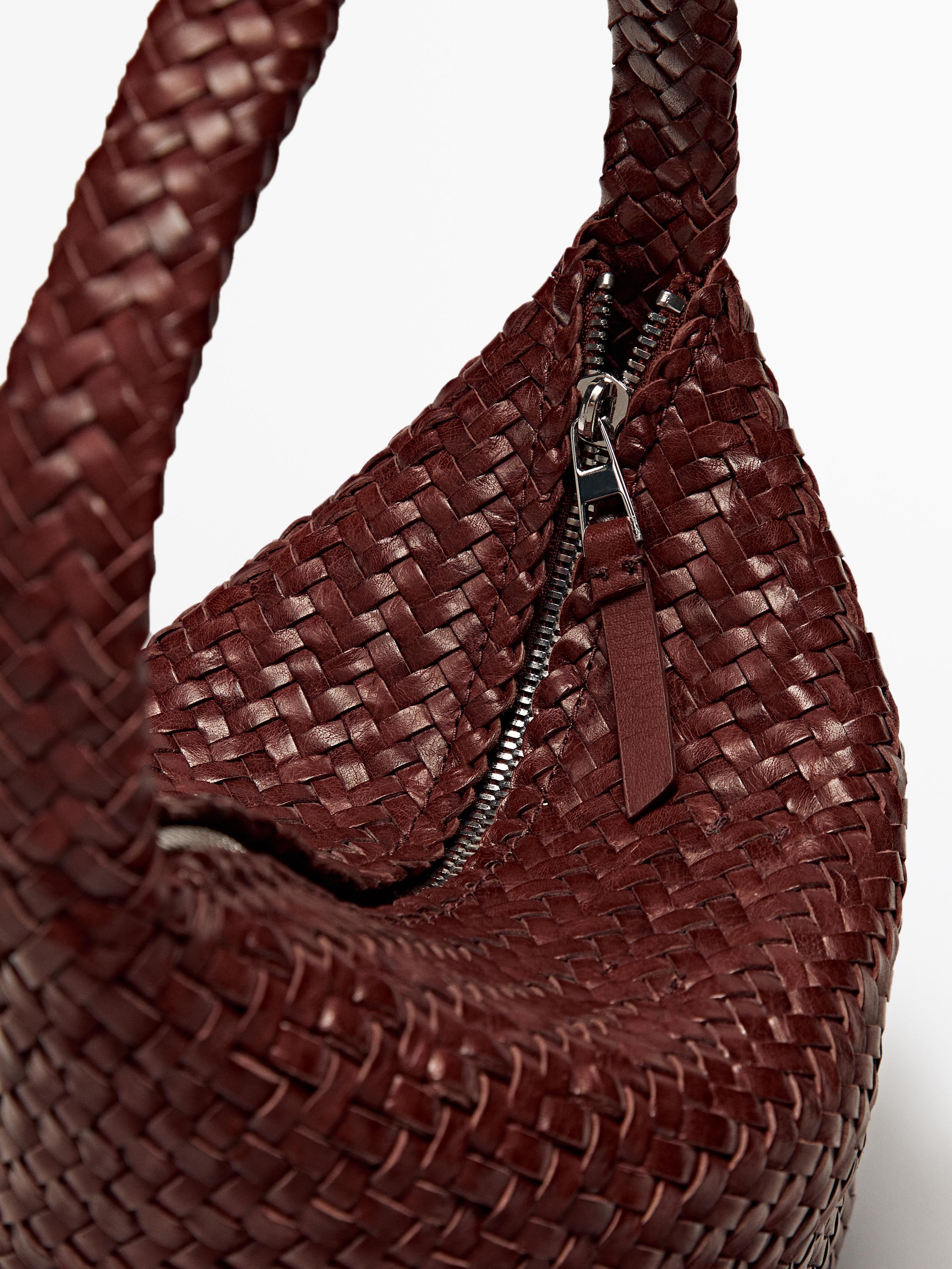 Nappa leather woven bucket bag