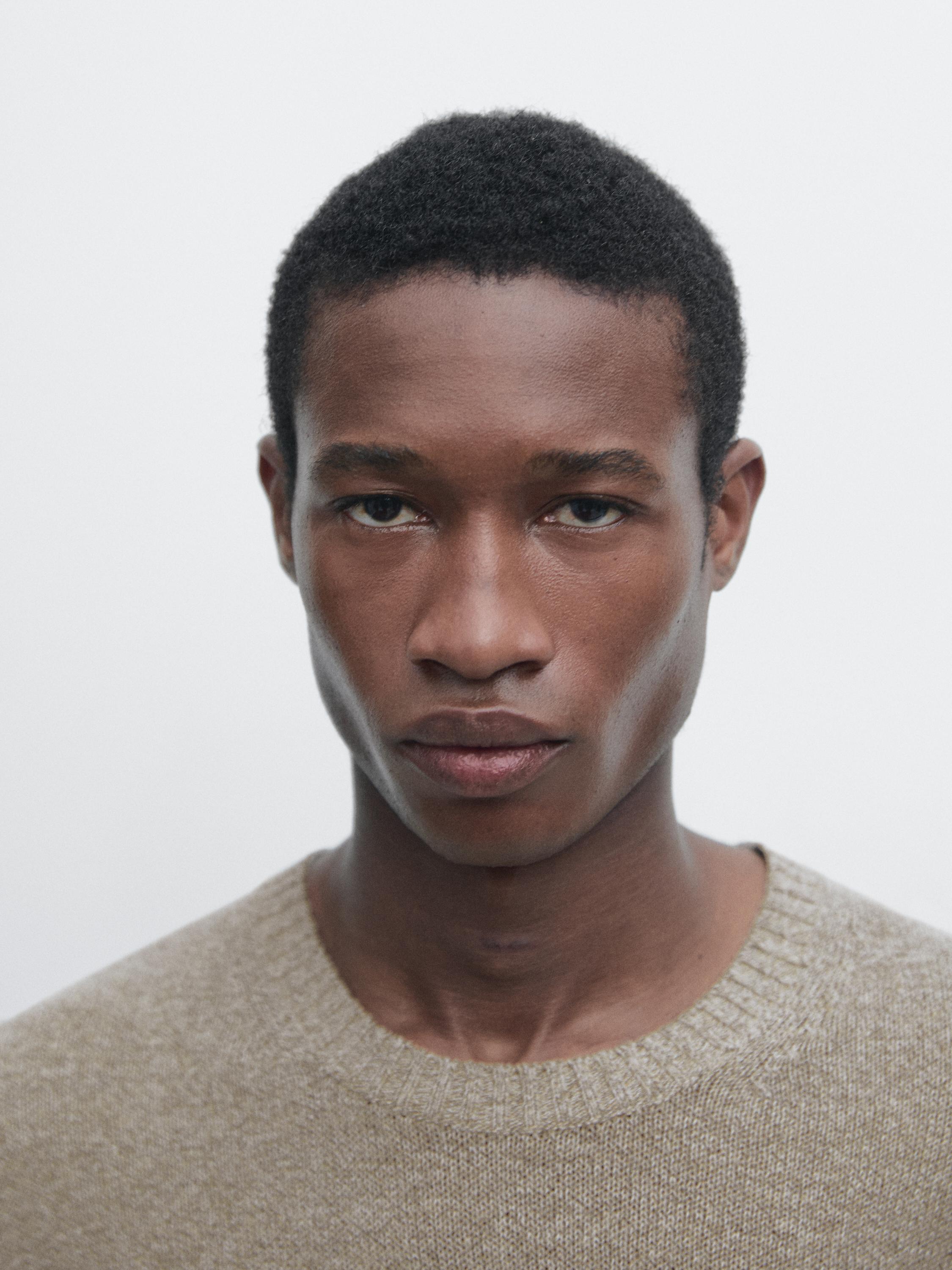 Cotton and linen mouliné knit sweater — BEIGE MARL