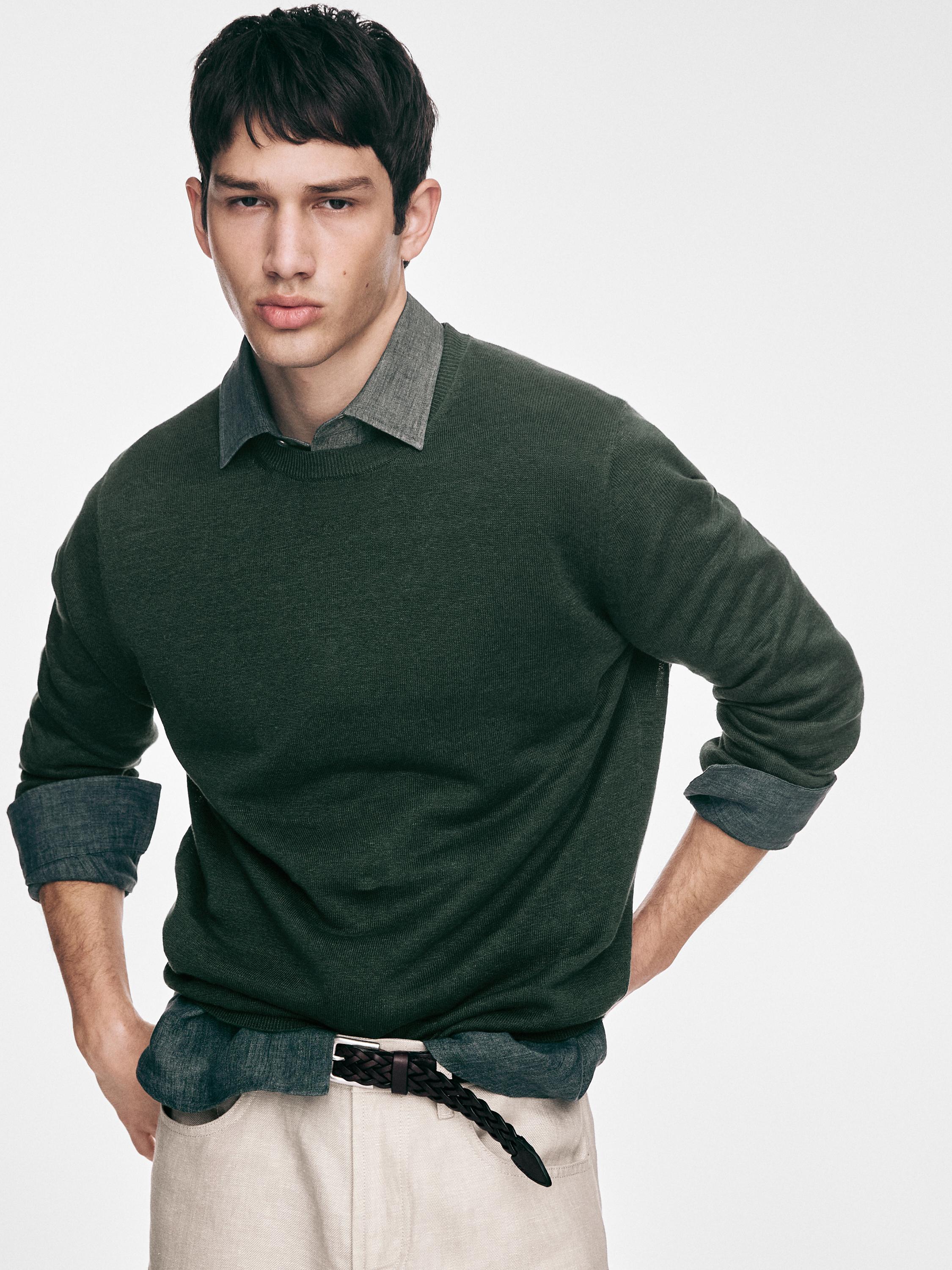 100% linen knit crew neck sweater — BOTTLE