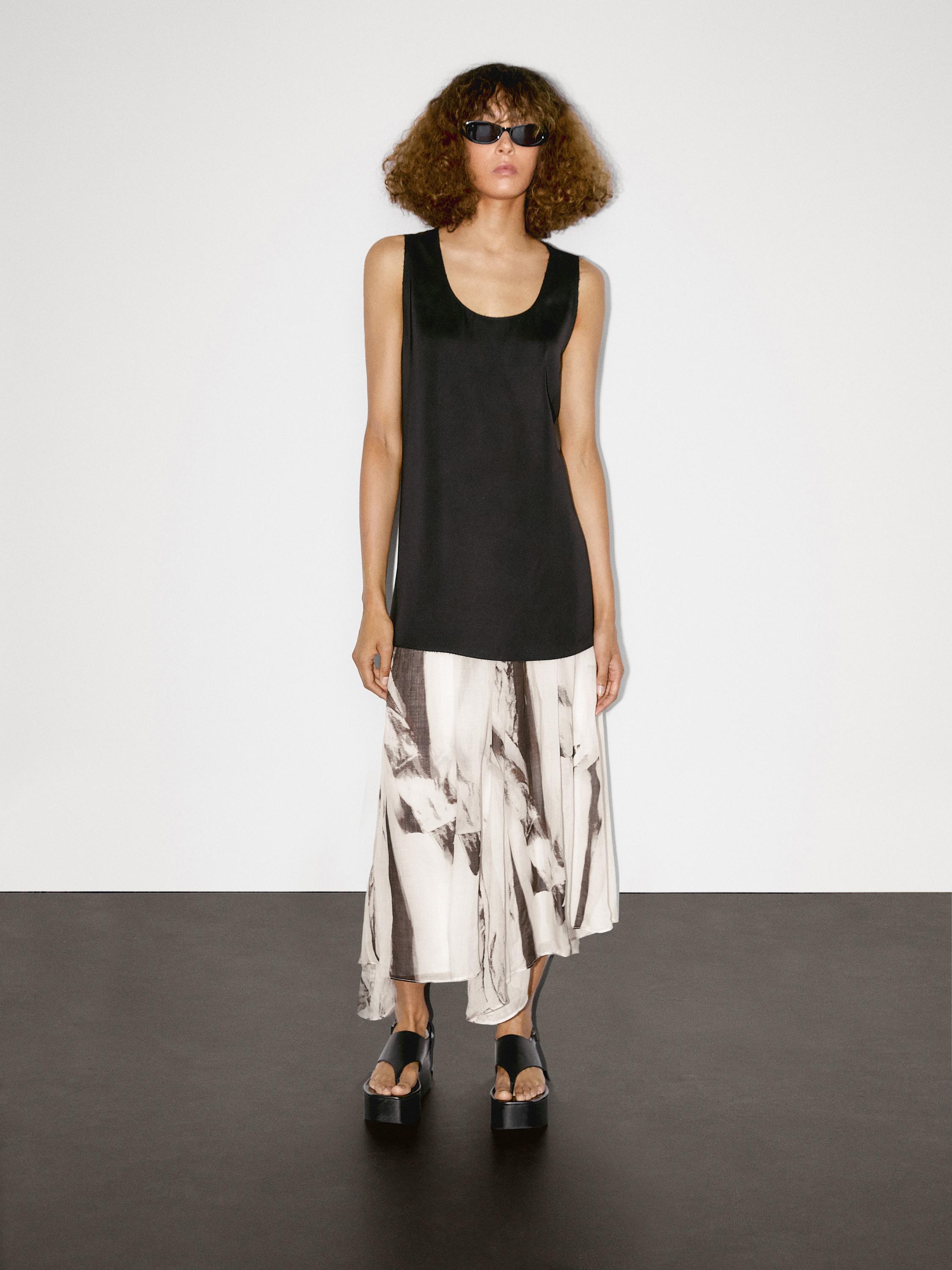 Flowing marble print midi skirt