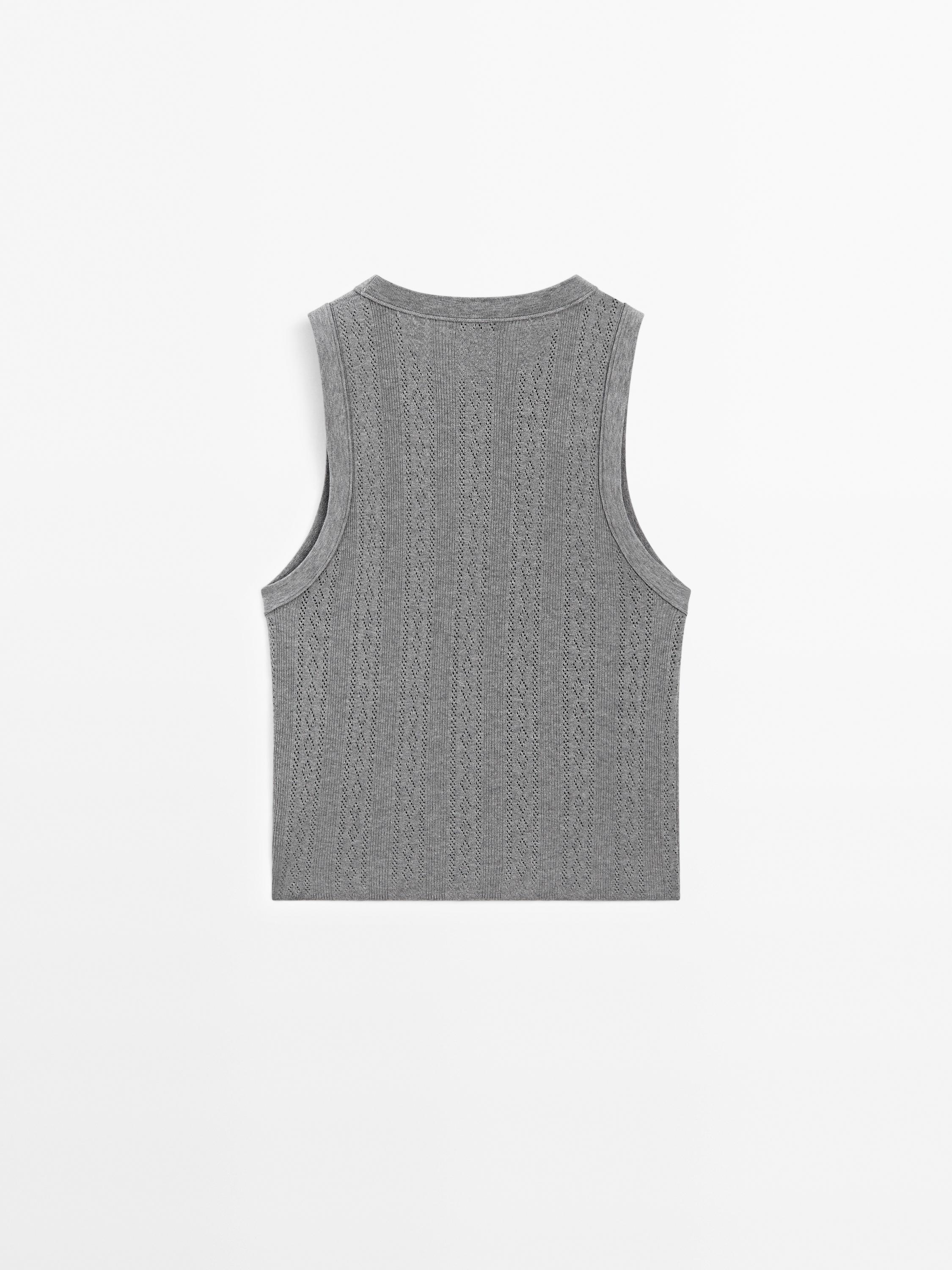 Cotton blend pointelle knit top