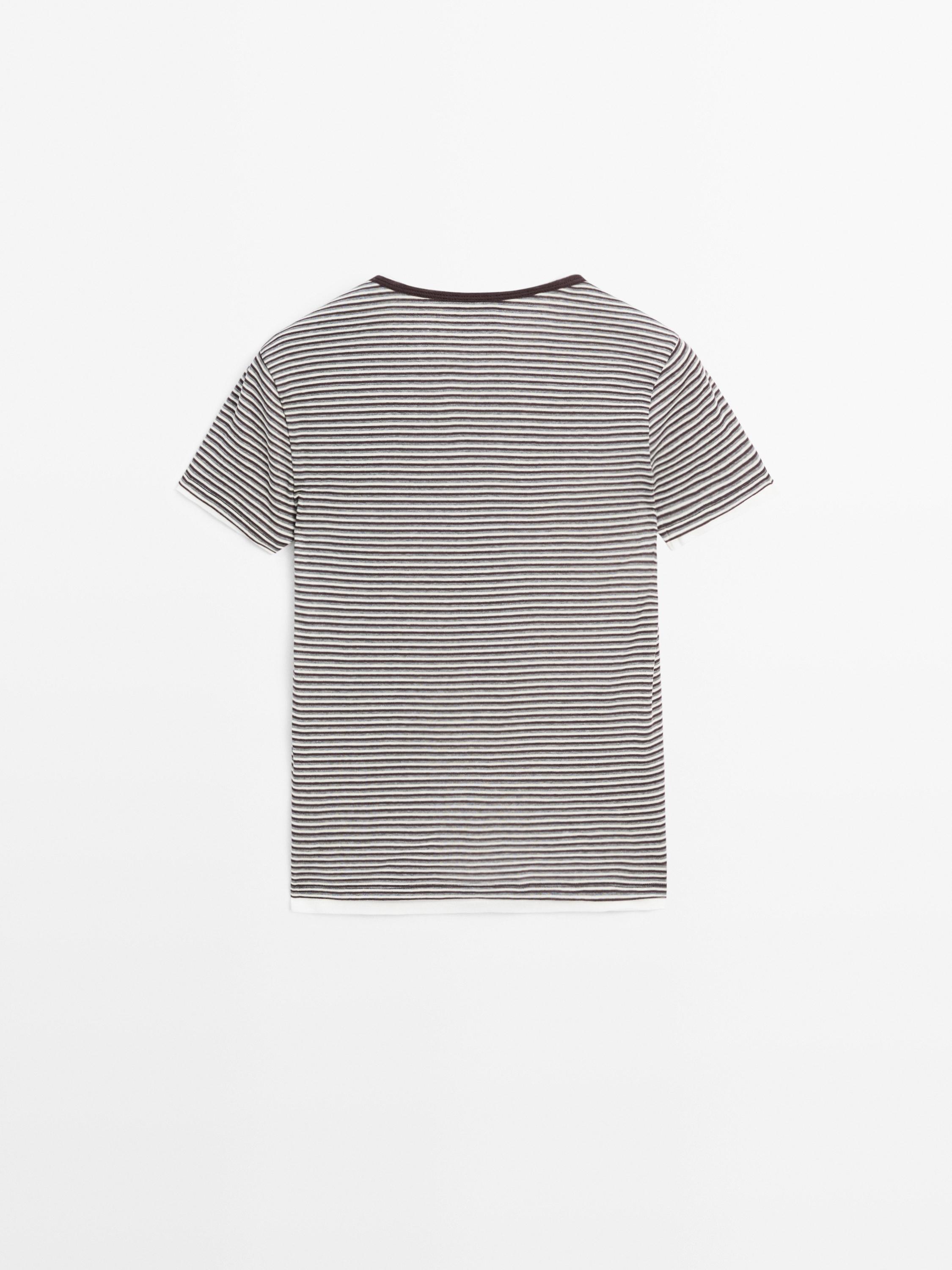 Striped double-layer T-shirt with short sleeves — BROWN