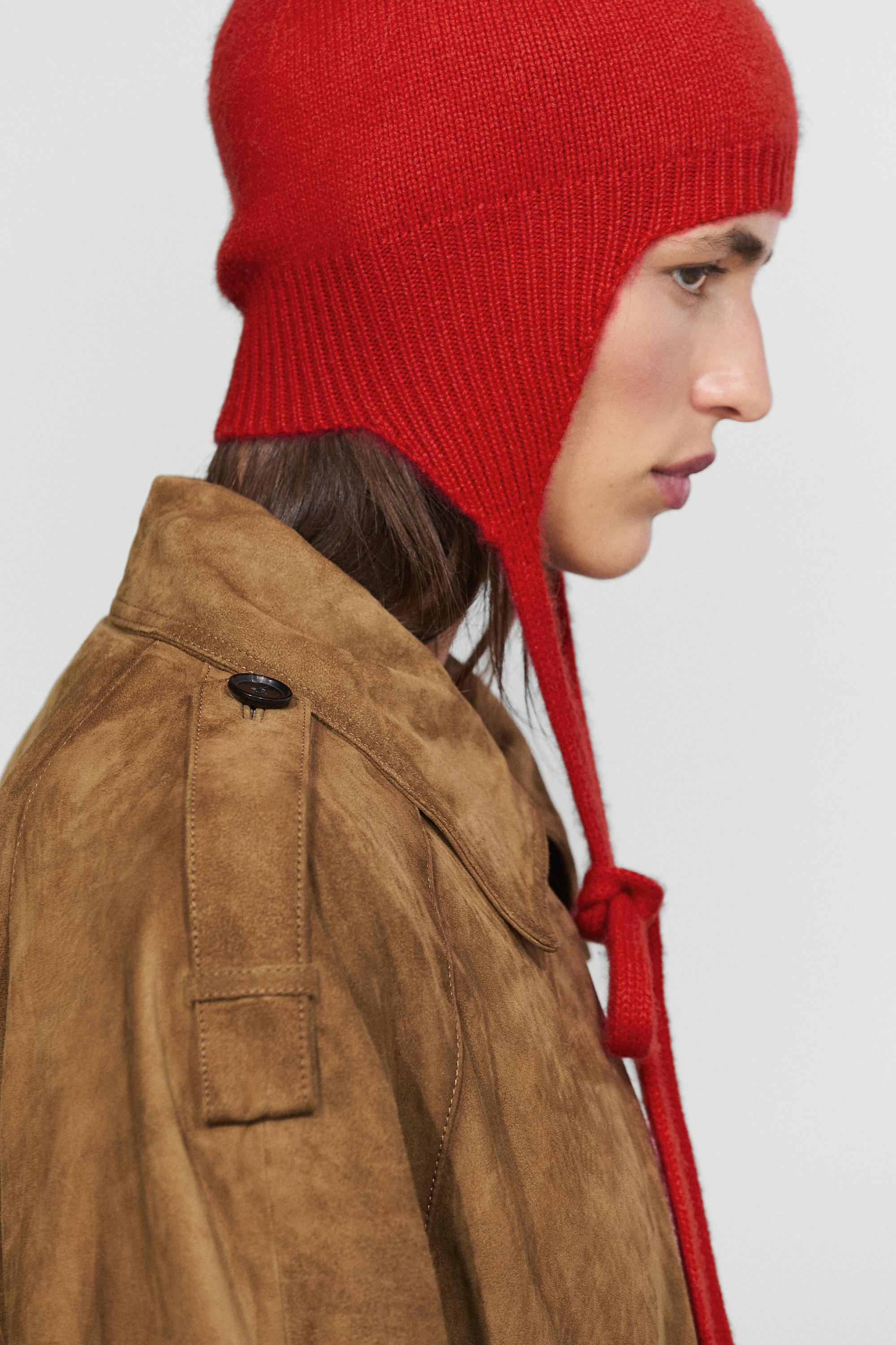 100% cashmere tie-detail beanie — RED