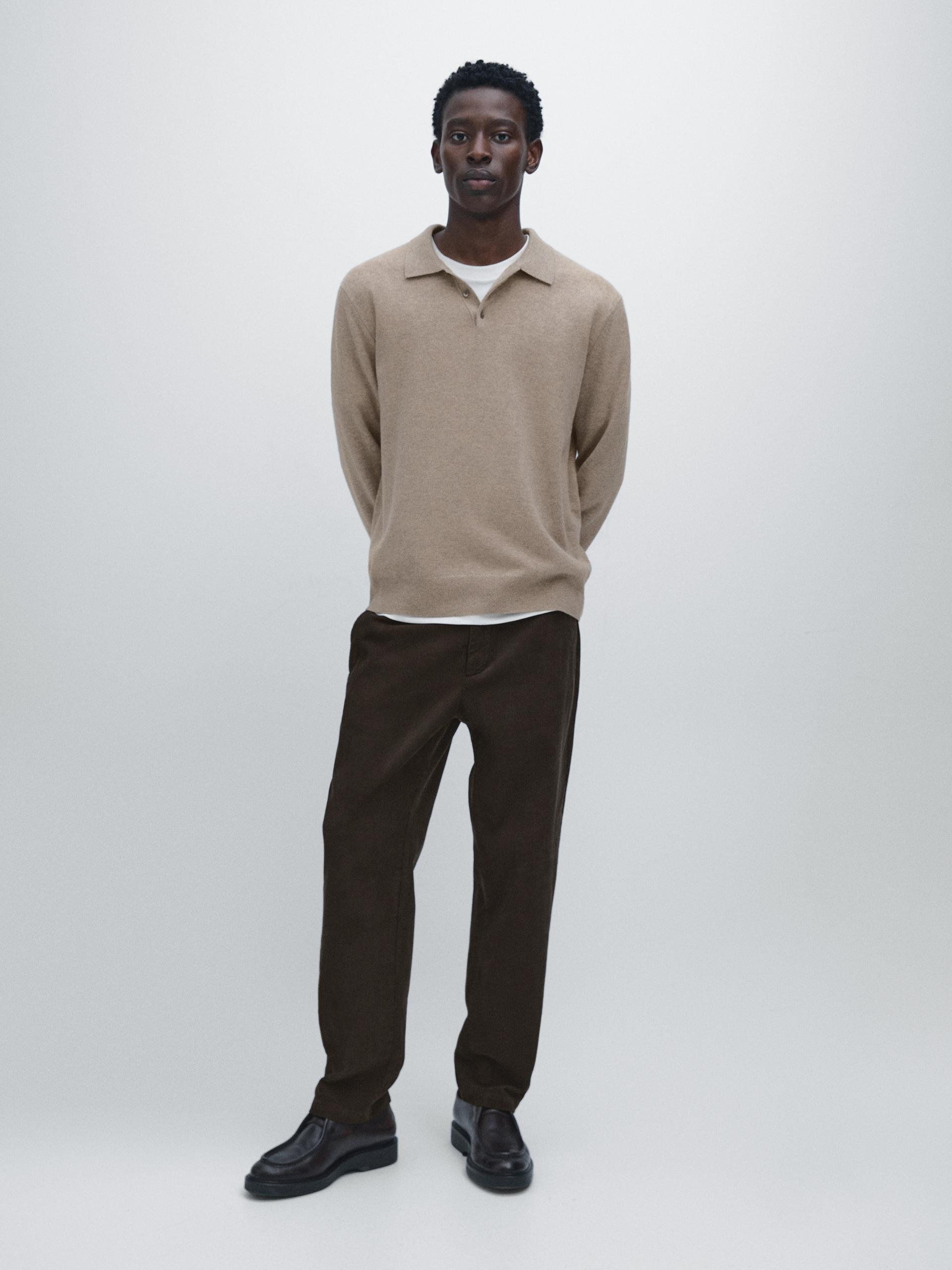 Pull Polo En Maille De Laine Mélangée - Sable - Xl - Massimo Dutti - Homme