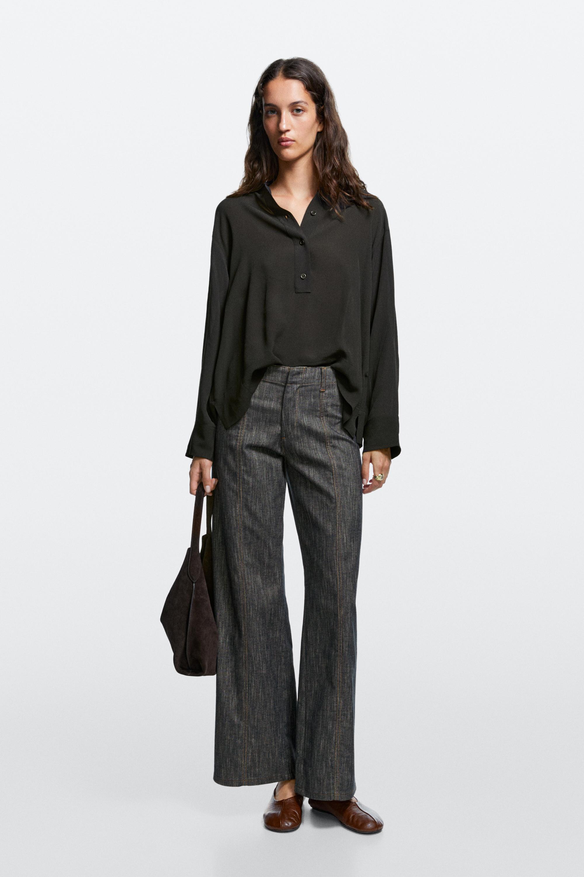 Wide-leg denim effect pants