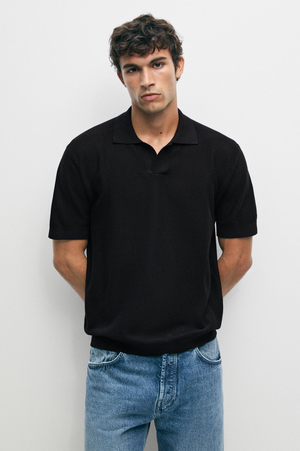 100% cotton knit polo — NAVY BLUE