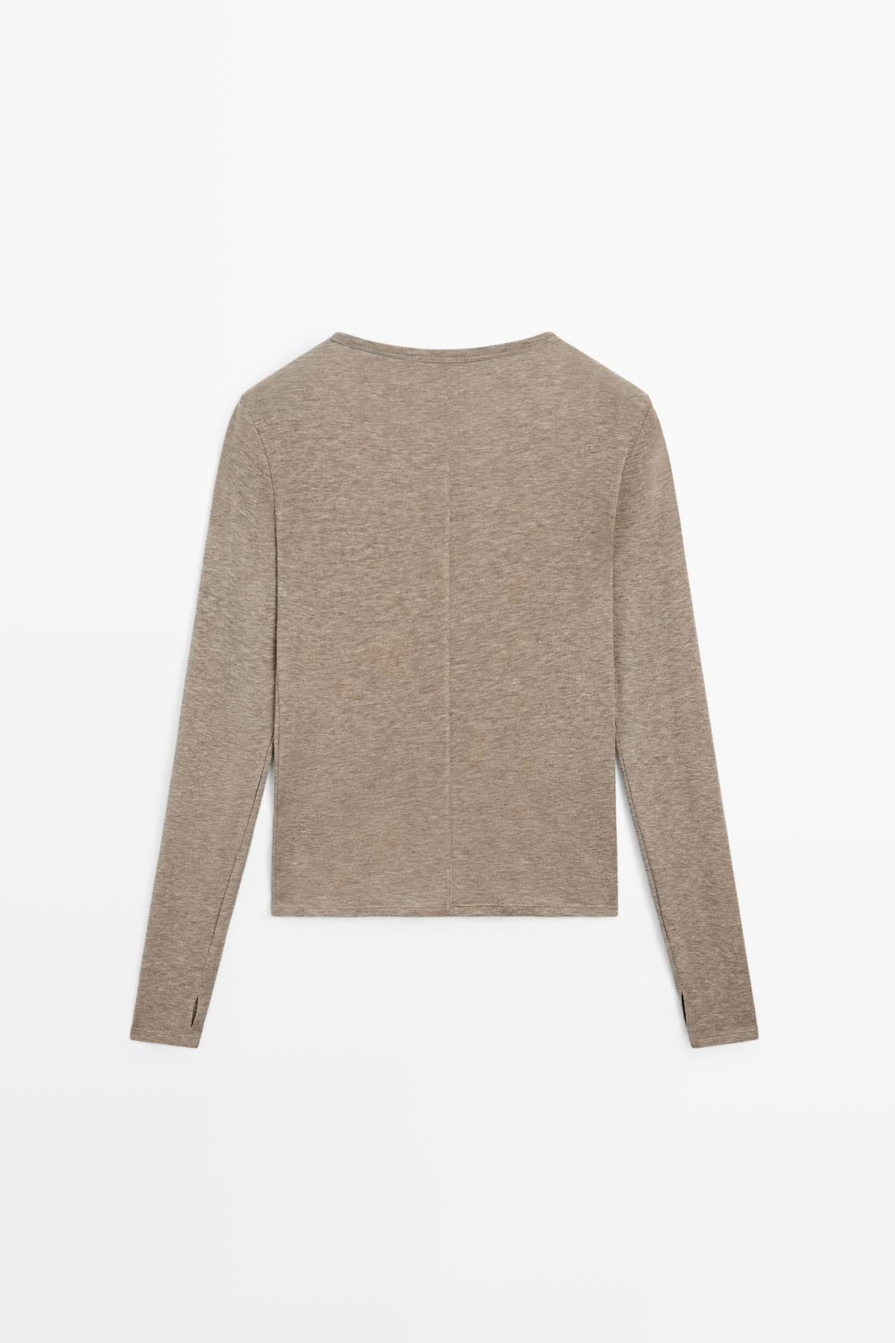 Long sleeve wool-blend T-shirt — MOLE BROWN