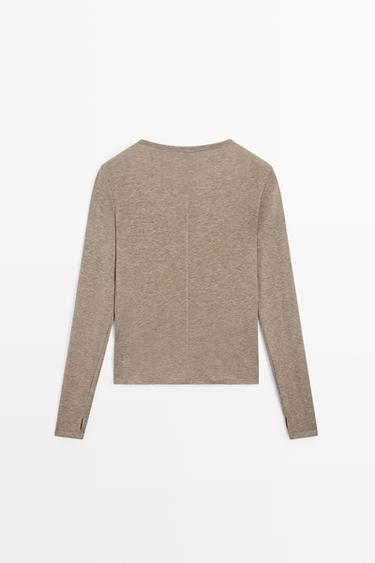 Long sleeve wool-blend T-shirt — MOLE BROWN 6
