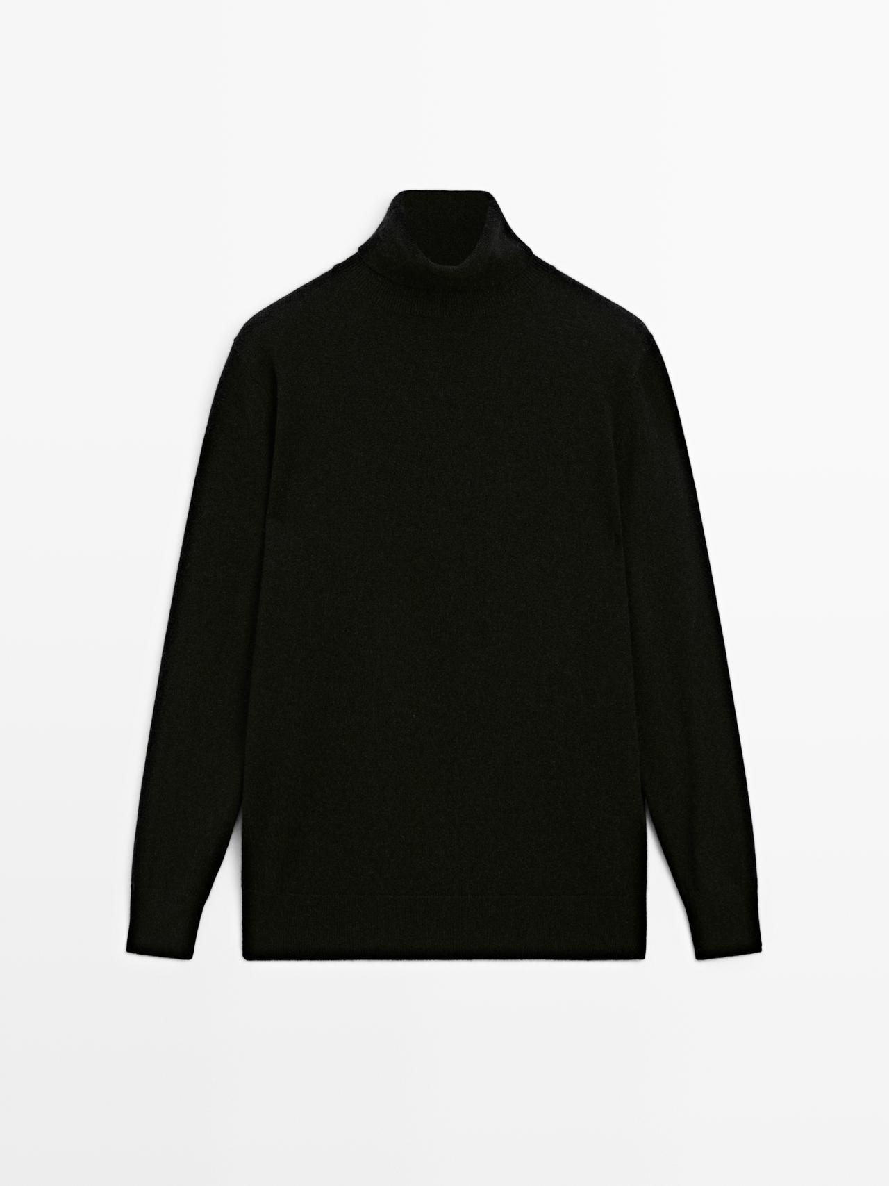 Massimo Dutti - Dame - Striktrøje I 100 % Kashmir Med Rullekrave - Sort - Xs