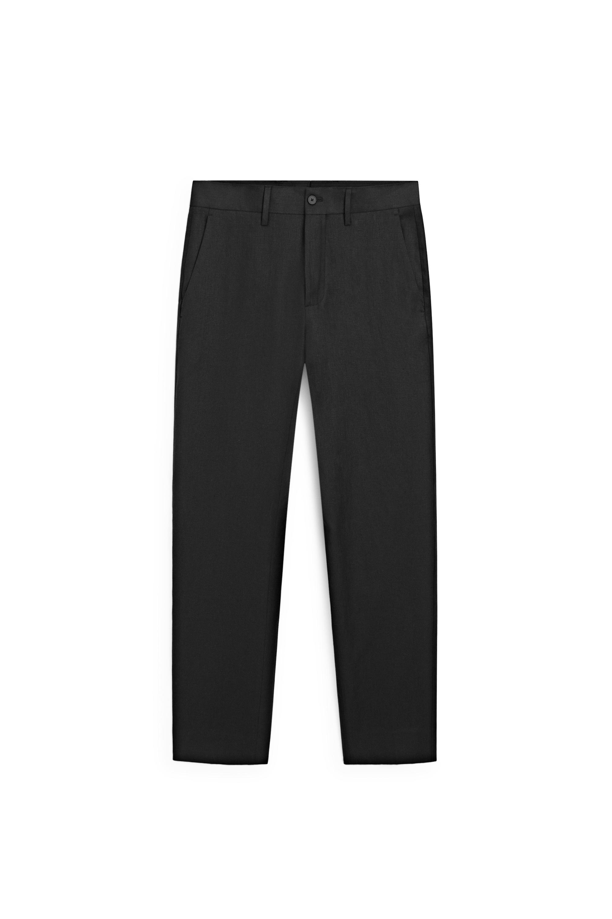 Tailored fit 100% linen suit trousers — BLACK