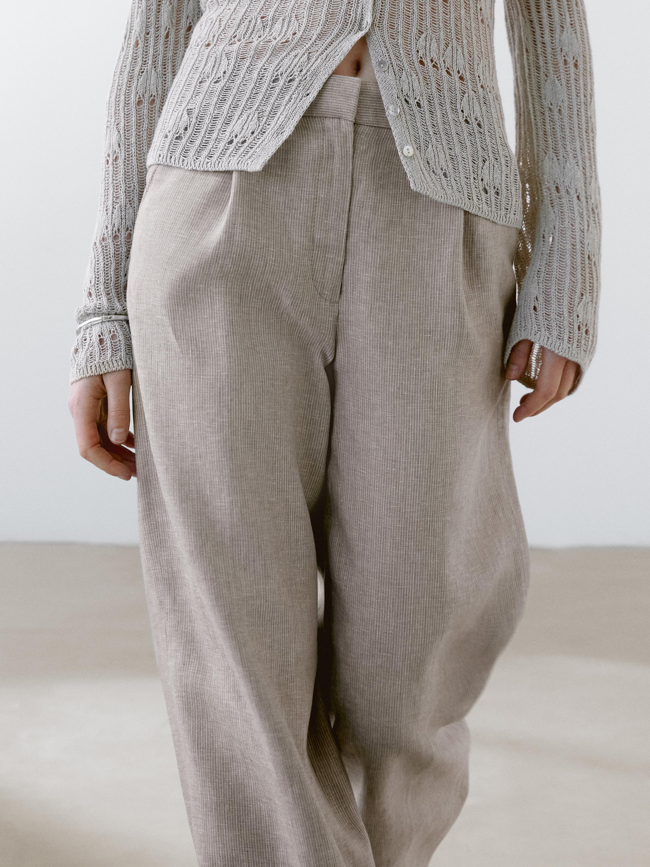 Pinstriped wide-leg linen trousers