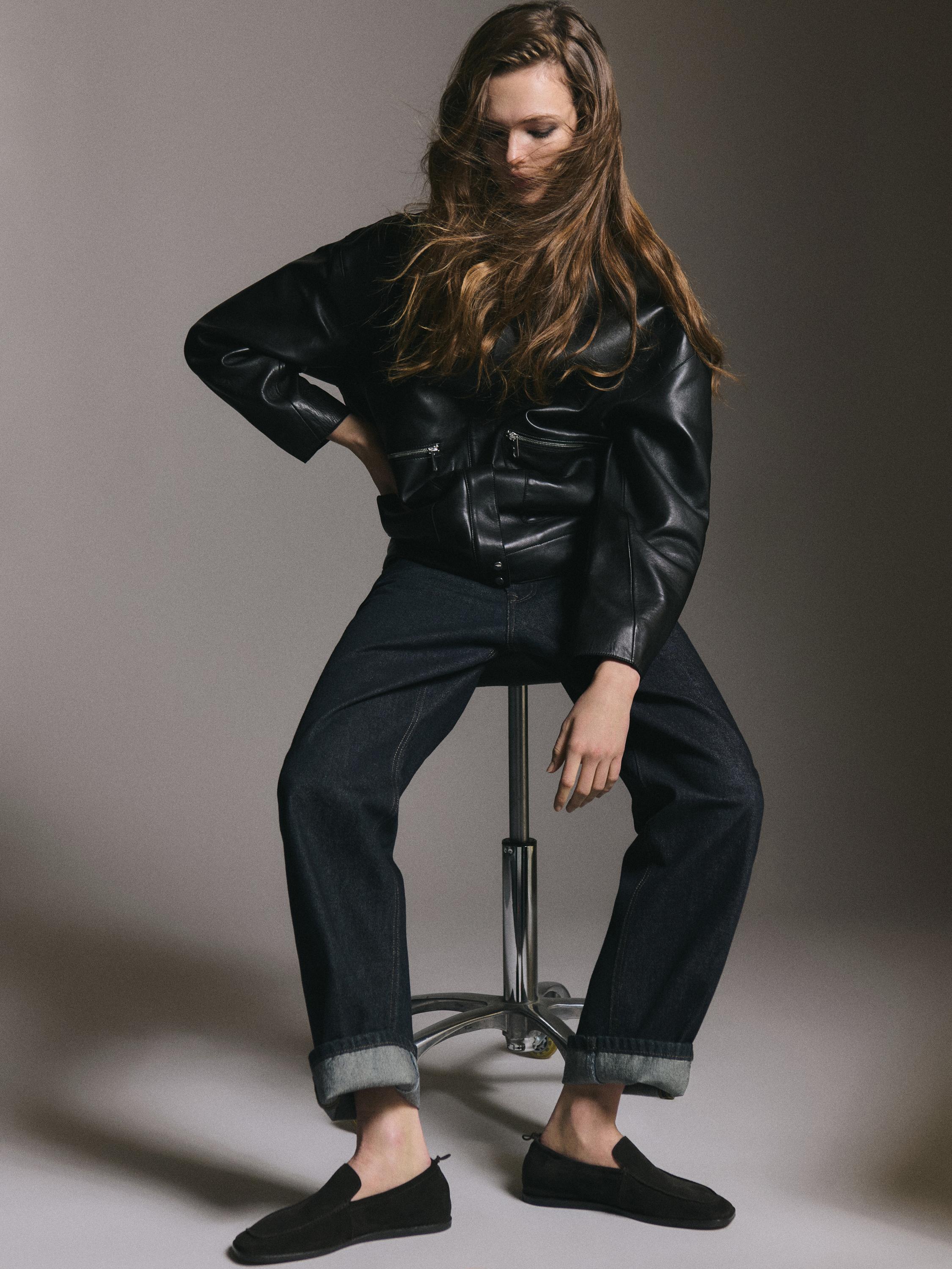 High-waist straight-leg comfort jeans — DARK BLUE