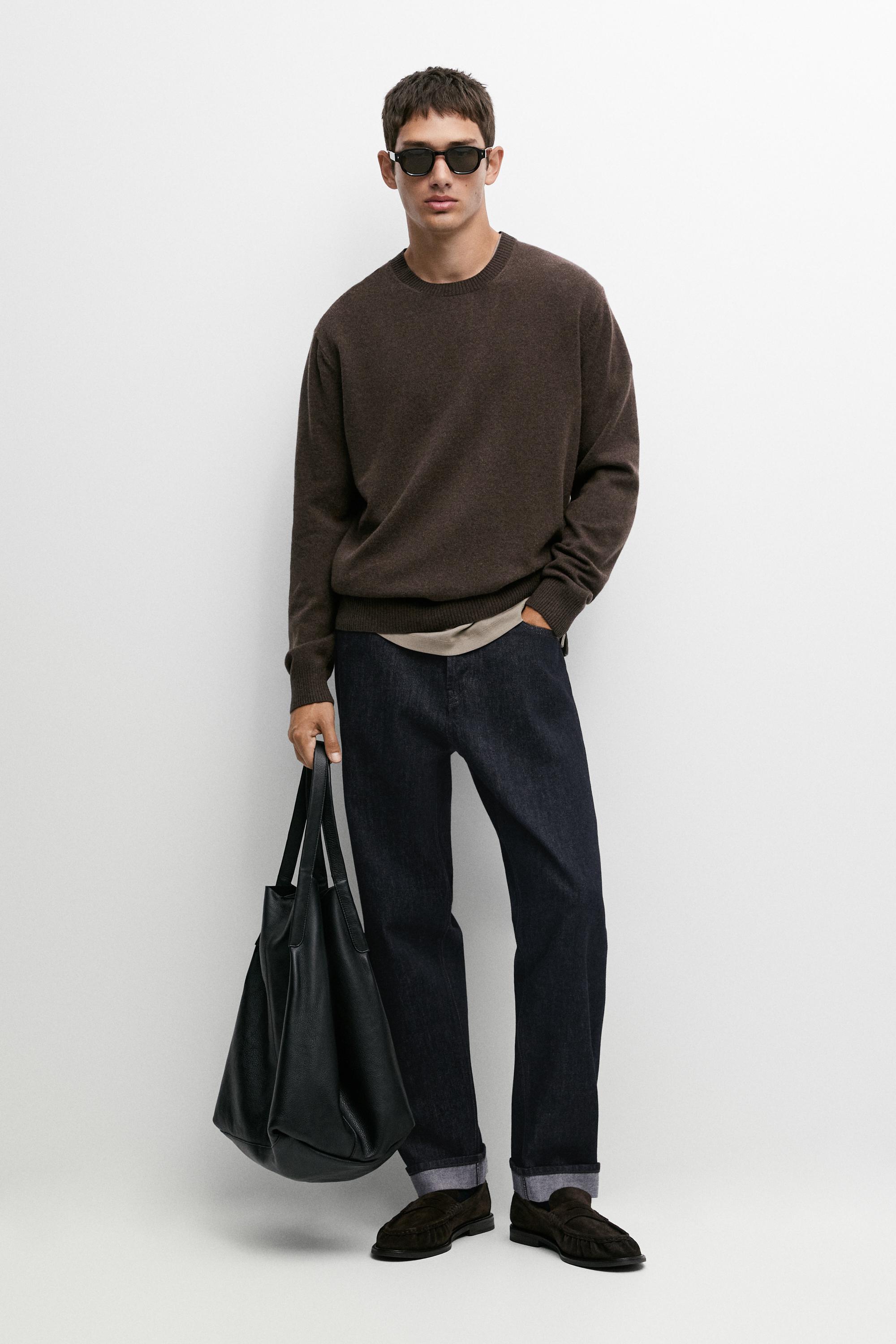 Wool blend round neck knit sweater