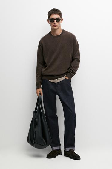 Wool blend round neck knit sweater — Chocolate 1