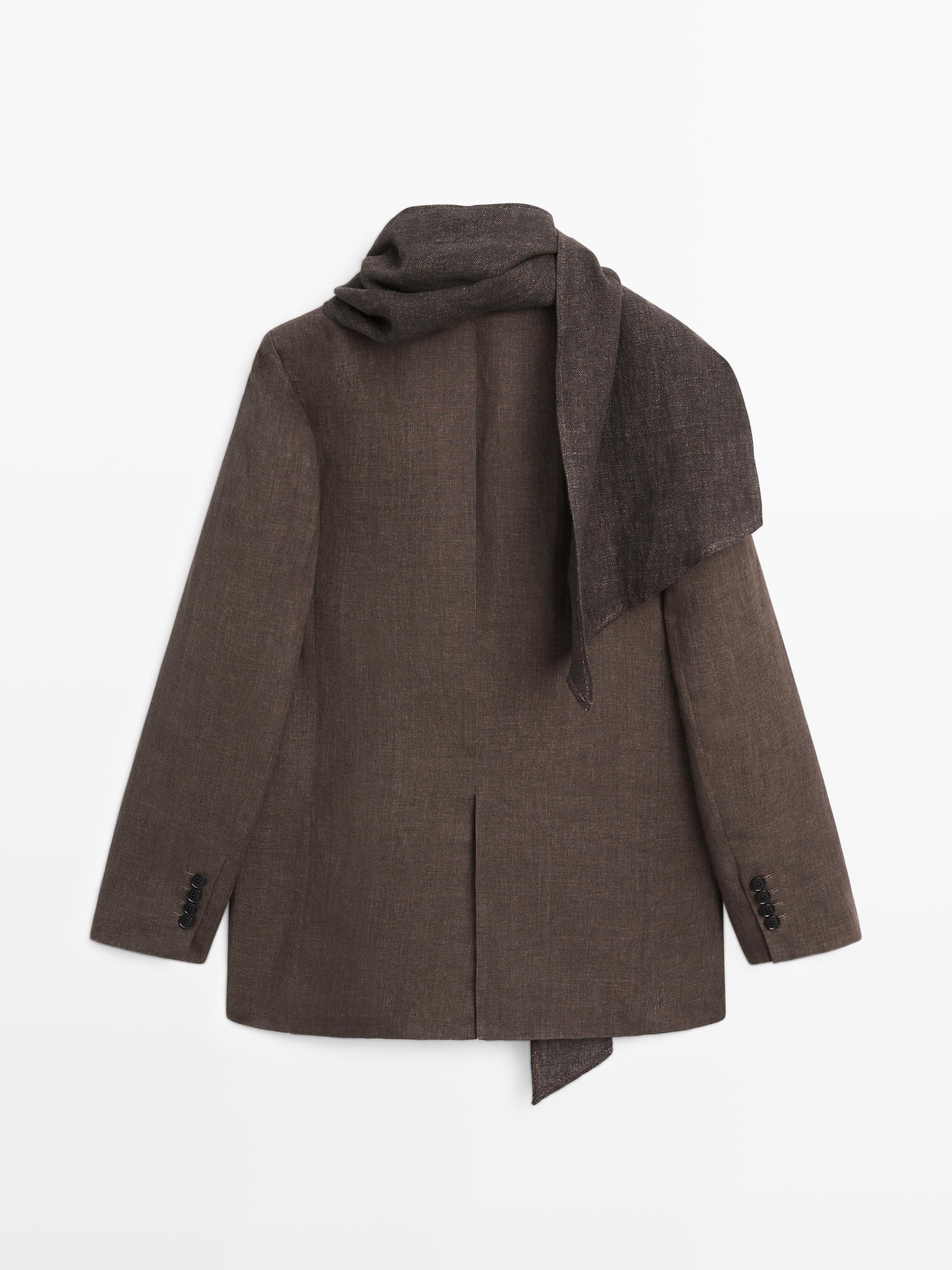 100% linen melange scarf blazer — MOLE BROWN