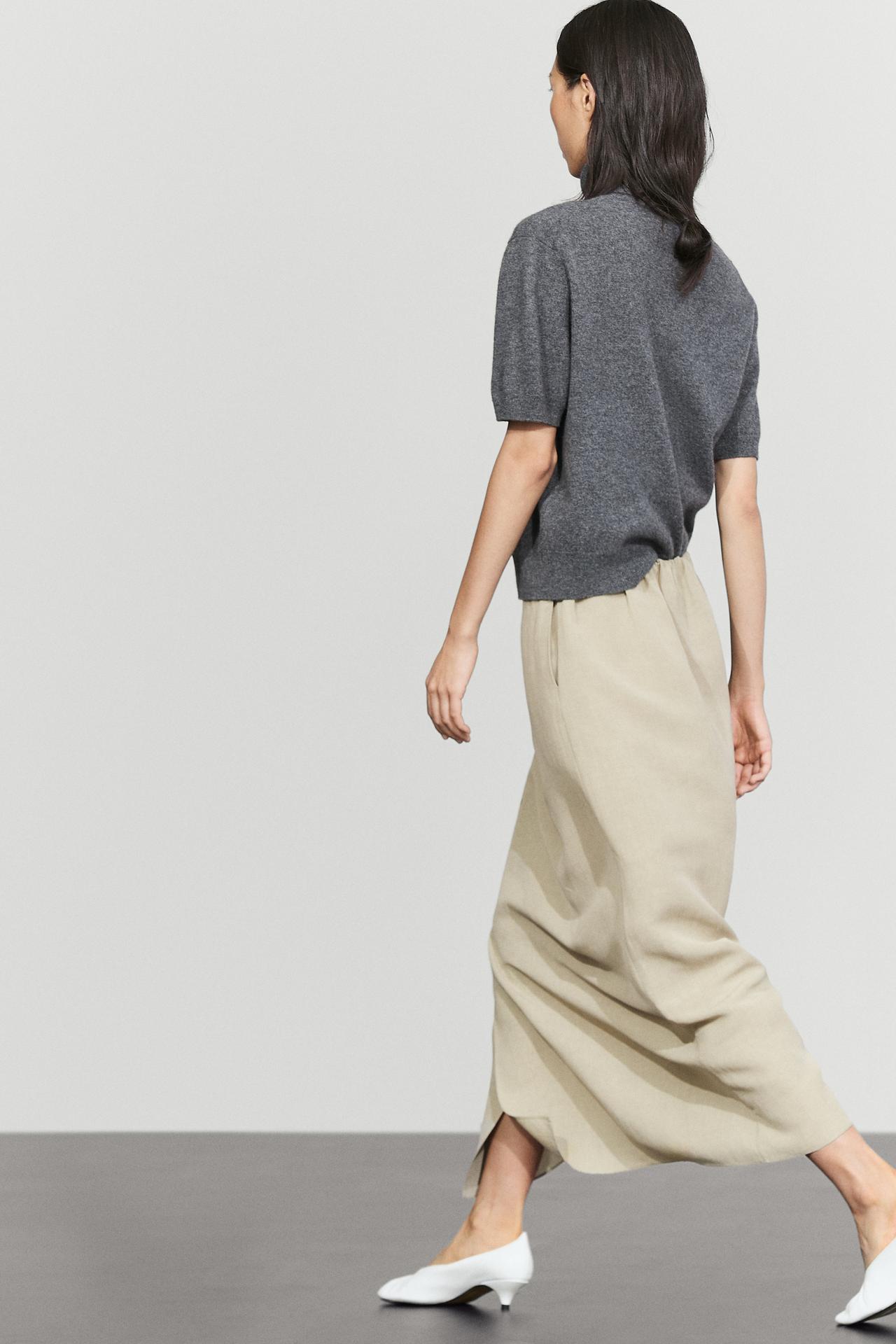 Double-layer midi skirt - STUDIO — PALE KHAKI
