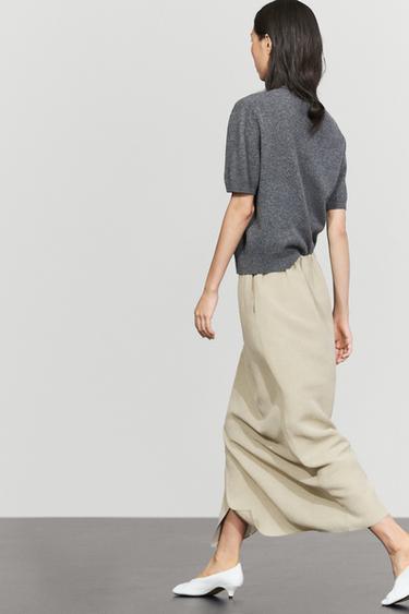 Double-layer midi skirt - STUDIO — PALE KHAKI 8