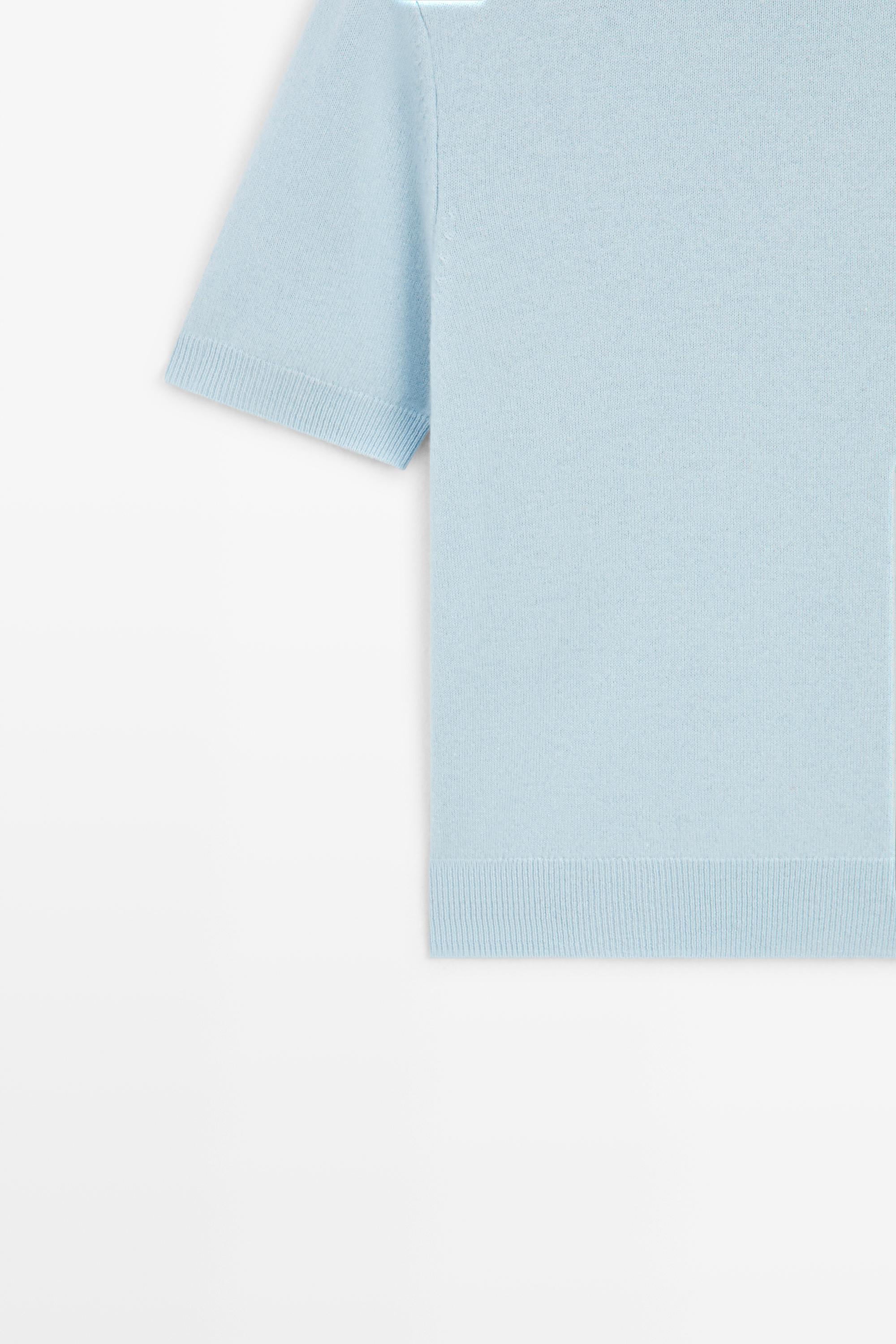 Wool-cashmere blend short sleeve knit sweater — SKY BLUE