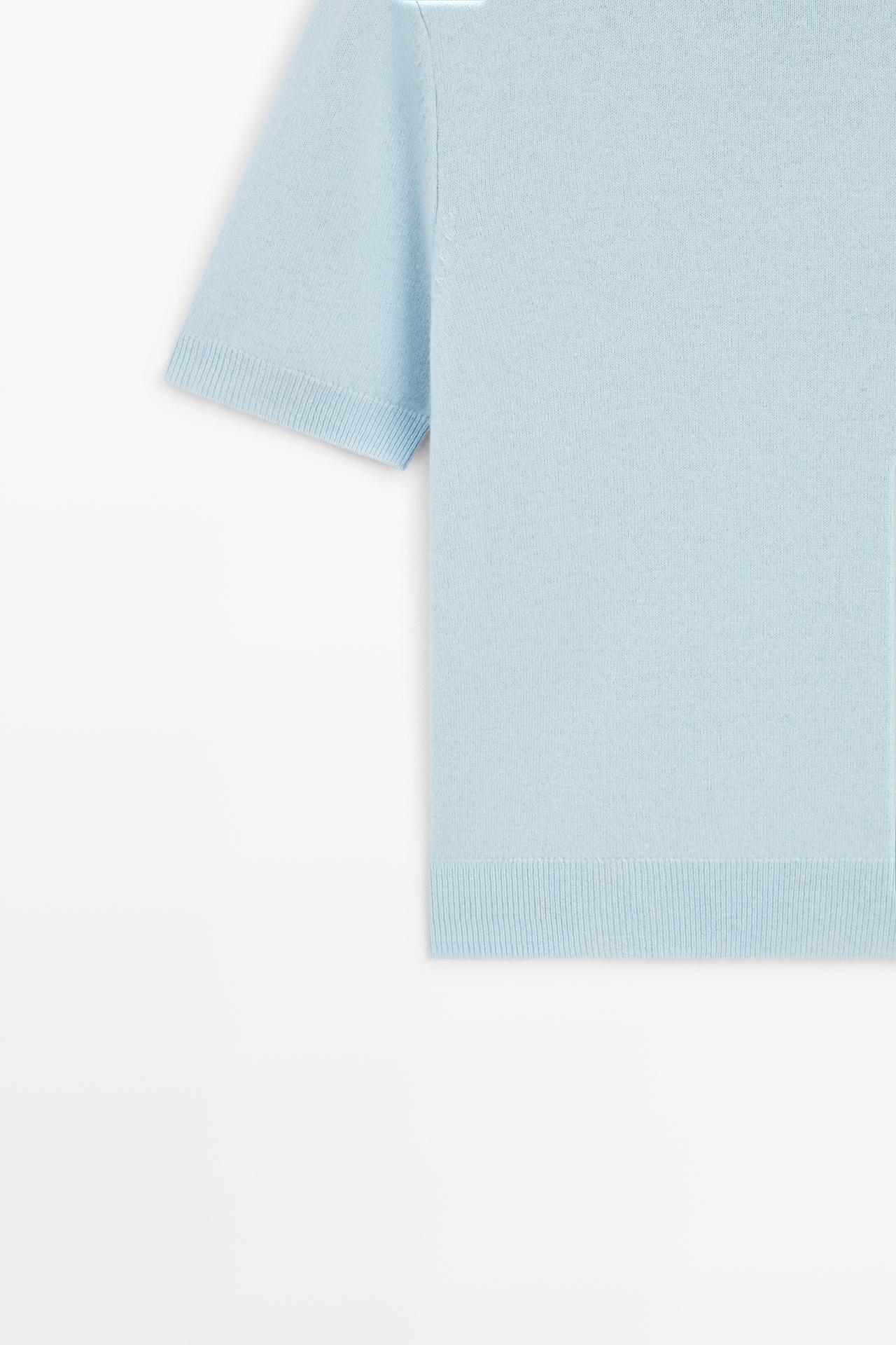 Wool-cashmere blend short sleeve knit sweater — SKY BLUE