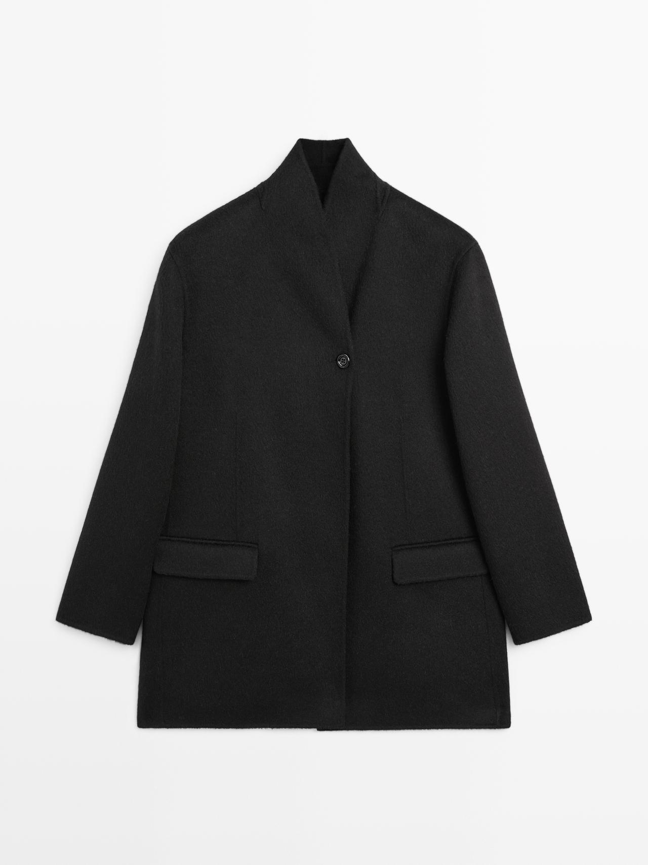 Massimo Dutti - Dame - Frakke I Uldblanding Med Høj Hals - Sort - L