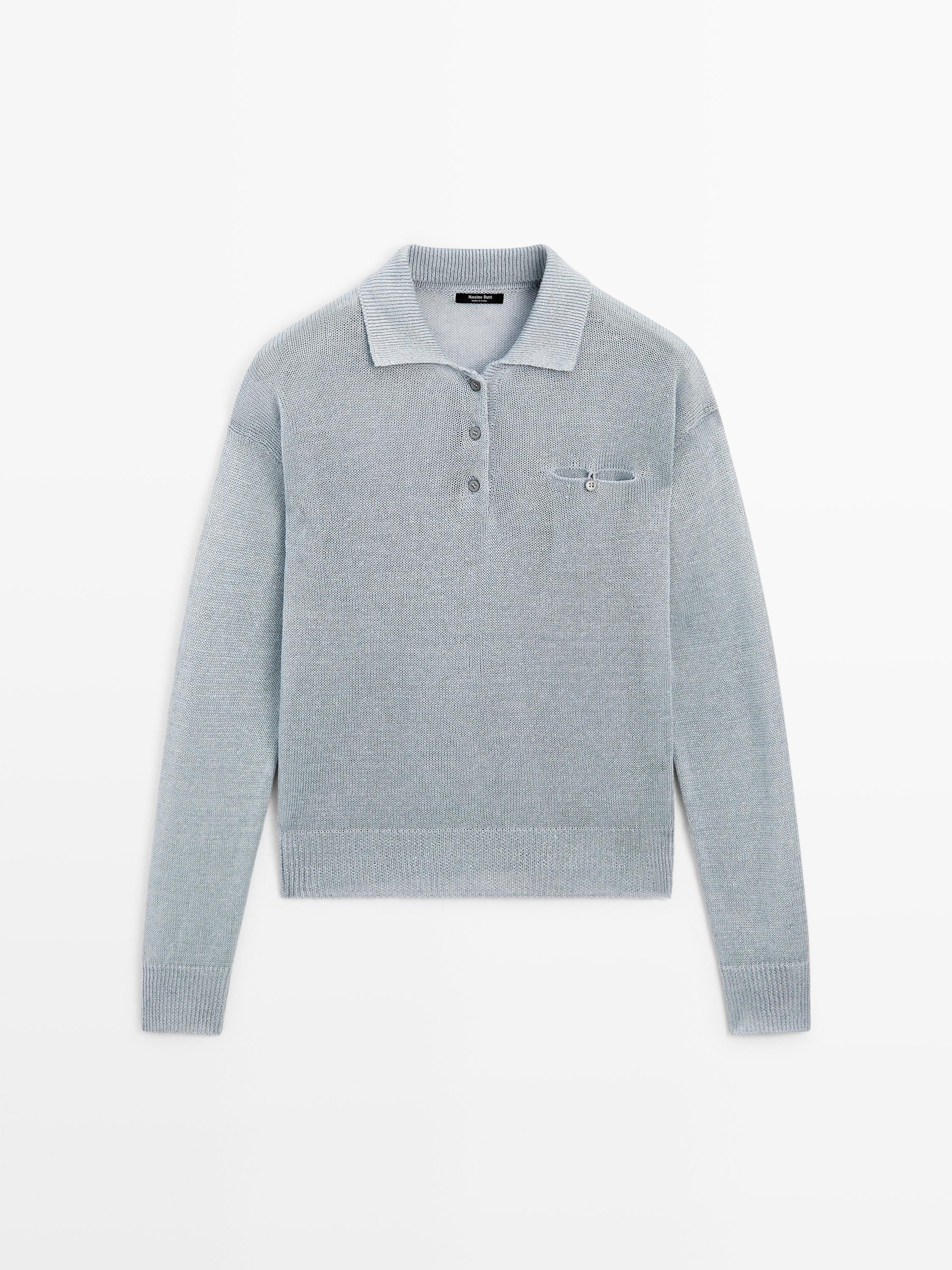 Pull fin en lin à col polo