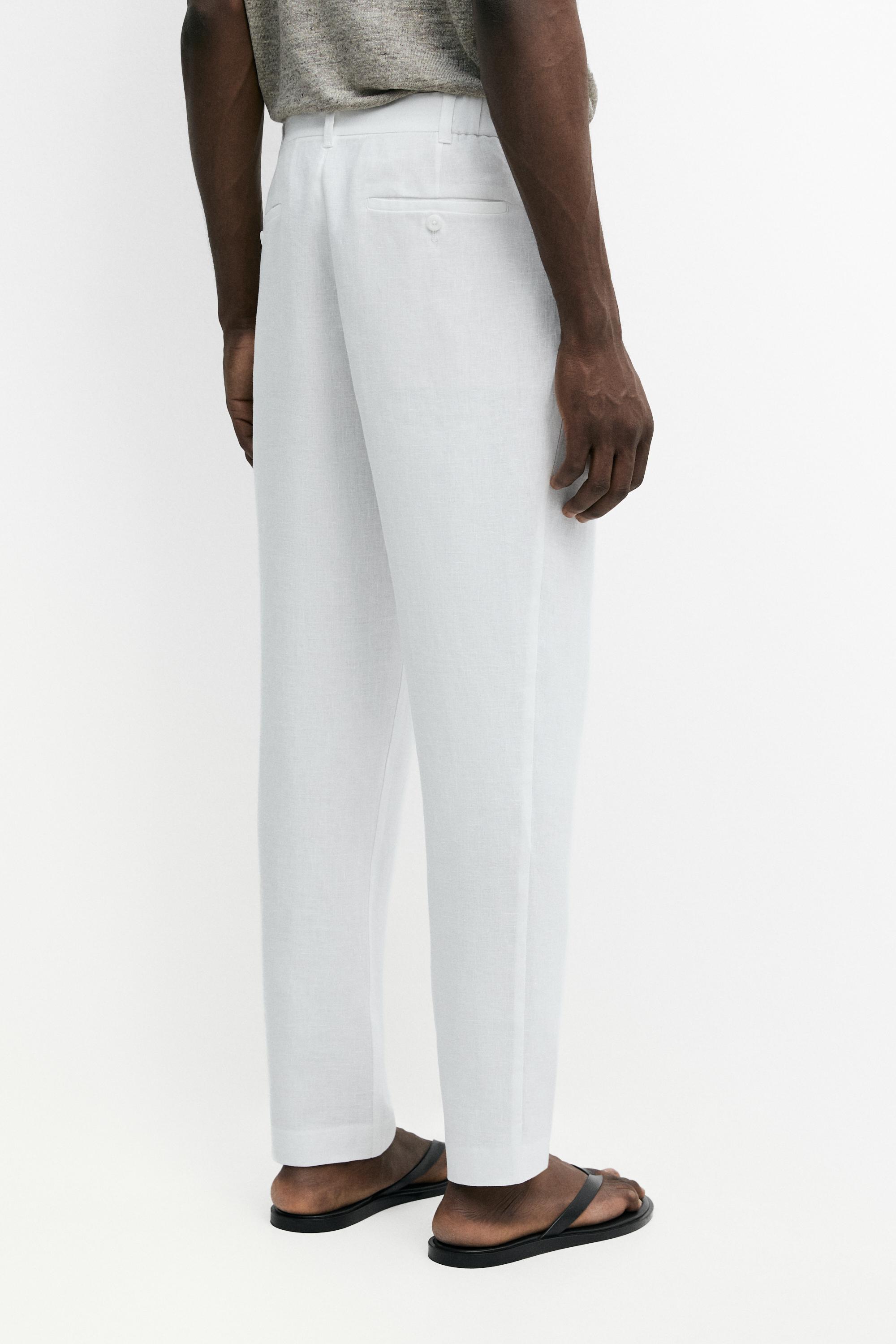 Tapered fit linen pants — WHITE