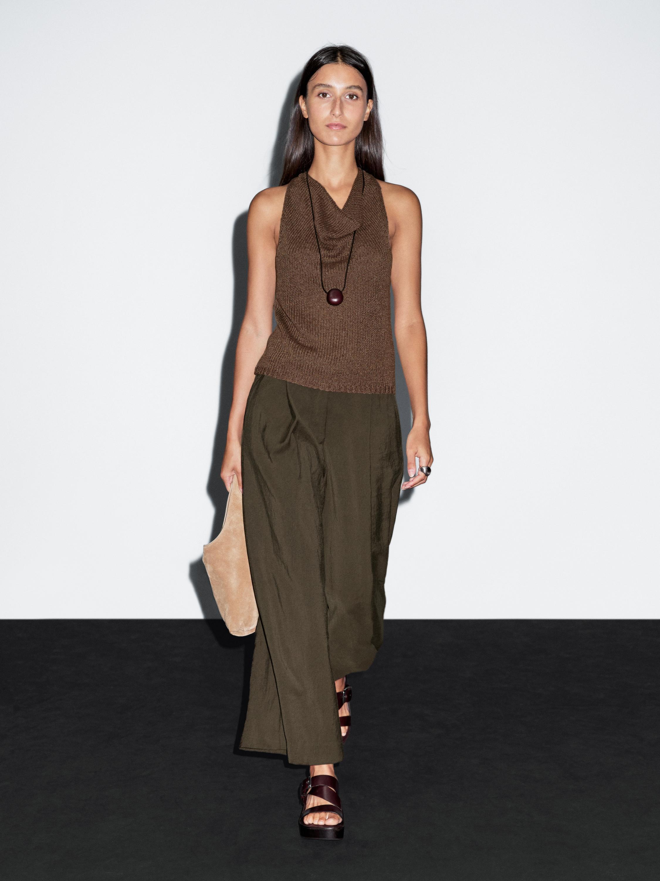 Pamuklu triko halter yaka top