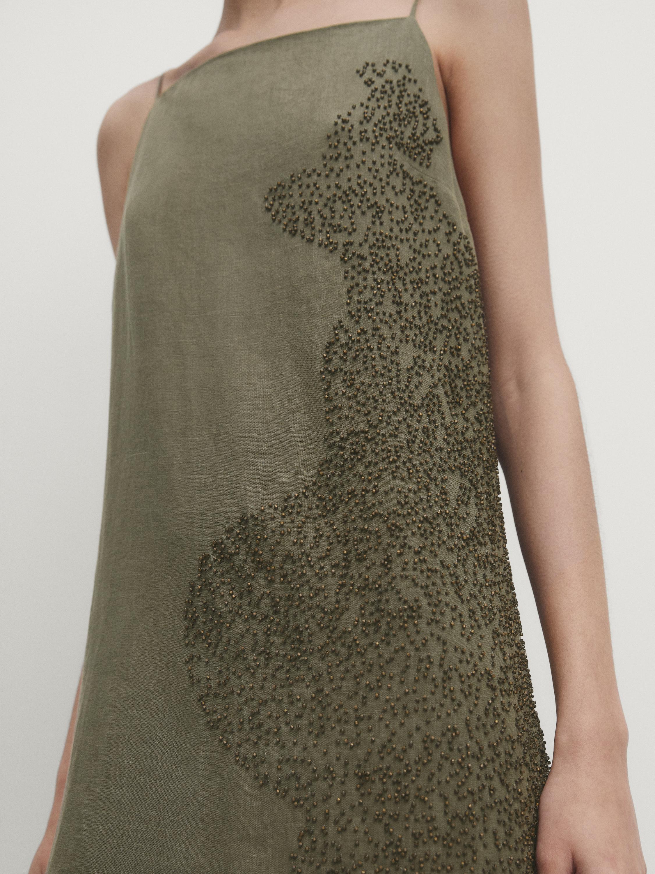 Robe midi en lin mélangé avec broderie