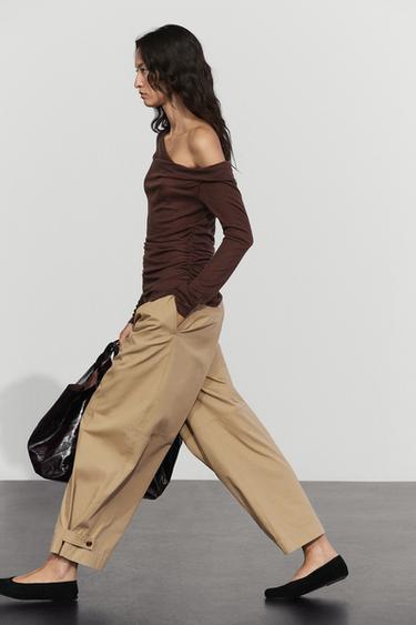 Asymmetric long sleeve flowing top — BURGUNDY 8