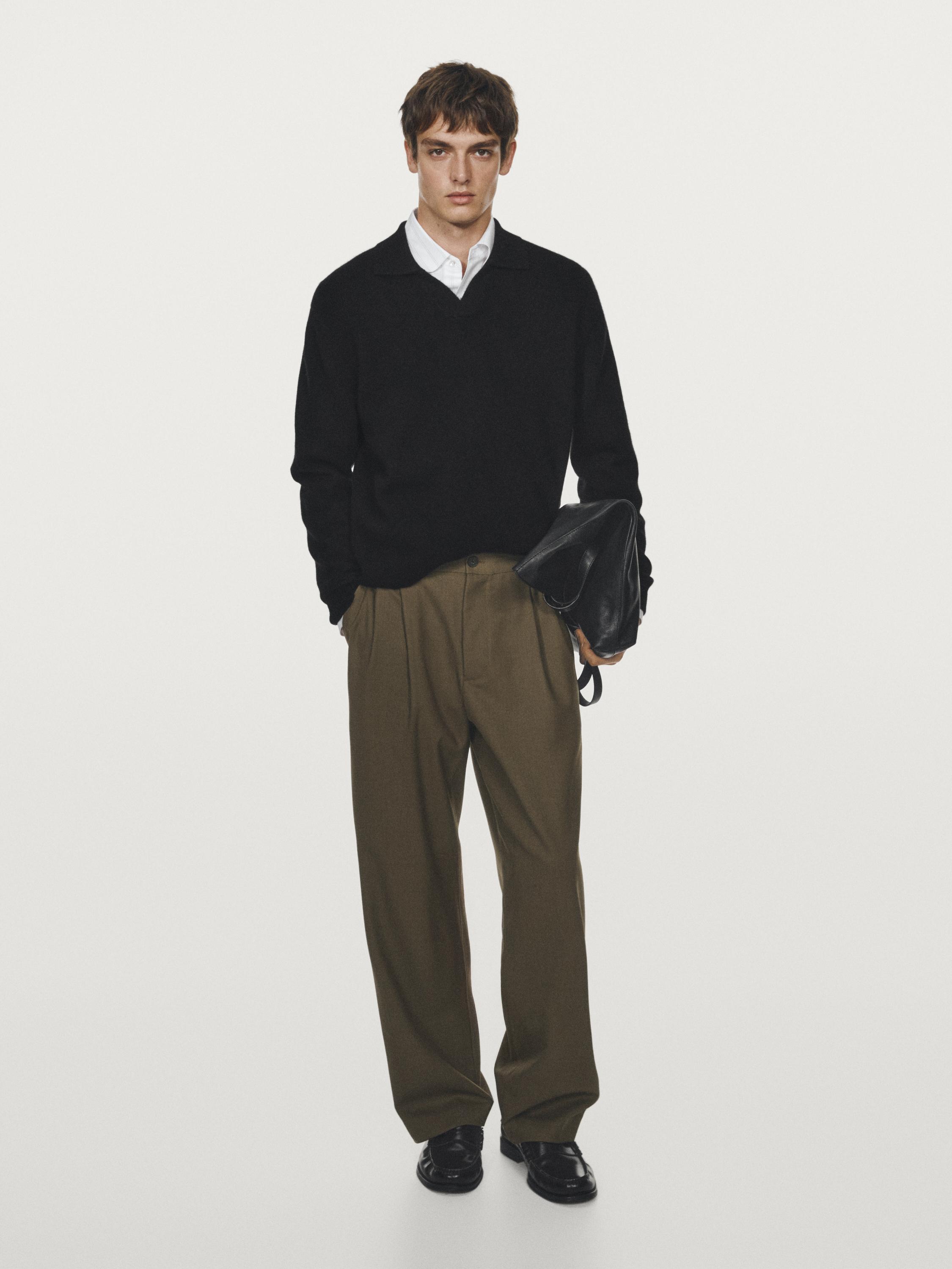 Pantalón pinzas mezcla lana relaxed fit