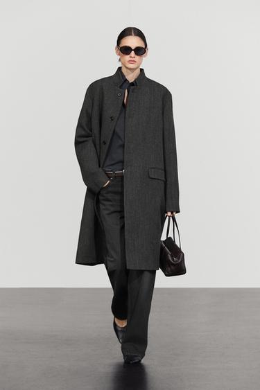 High collar wool coat — DARK GREY 1