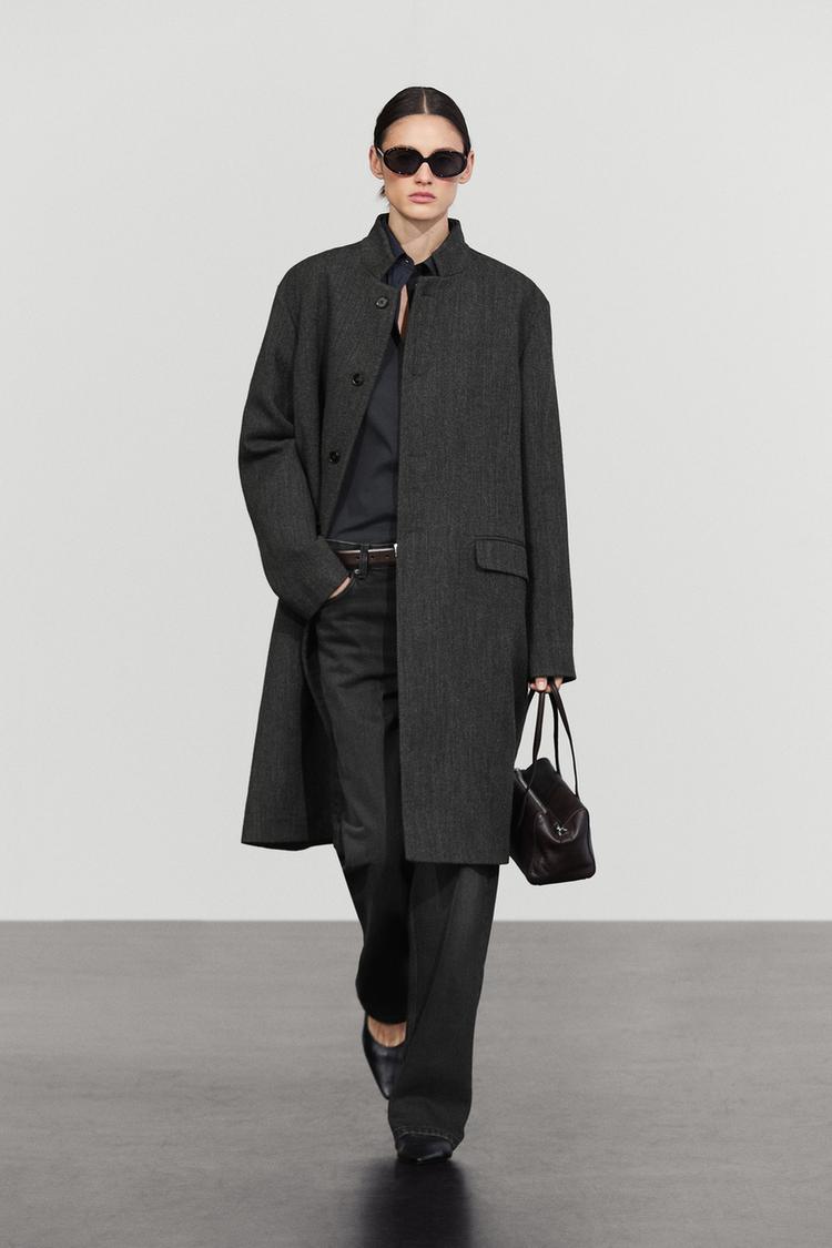 High collar wool coat — DARK GREY