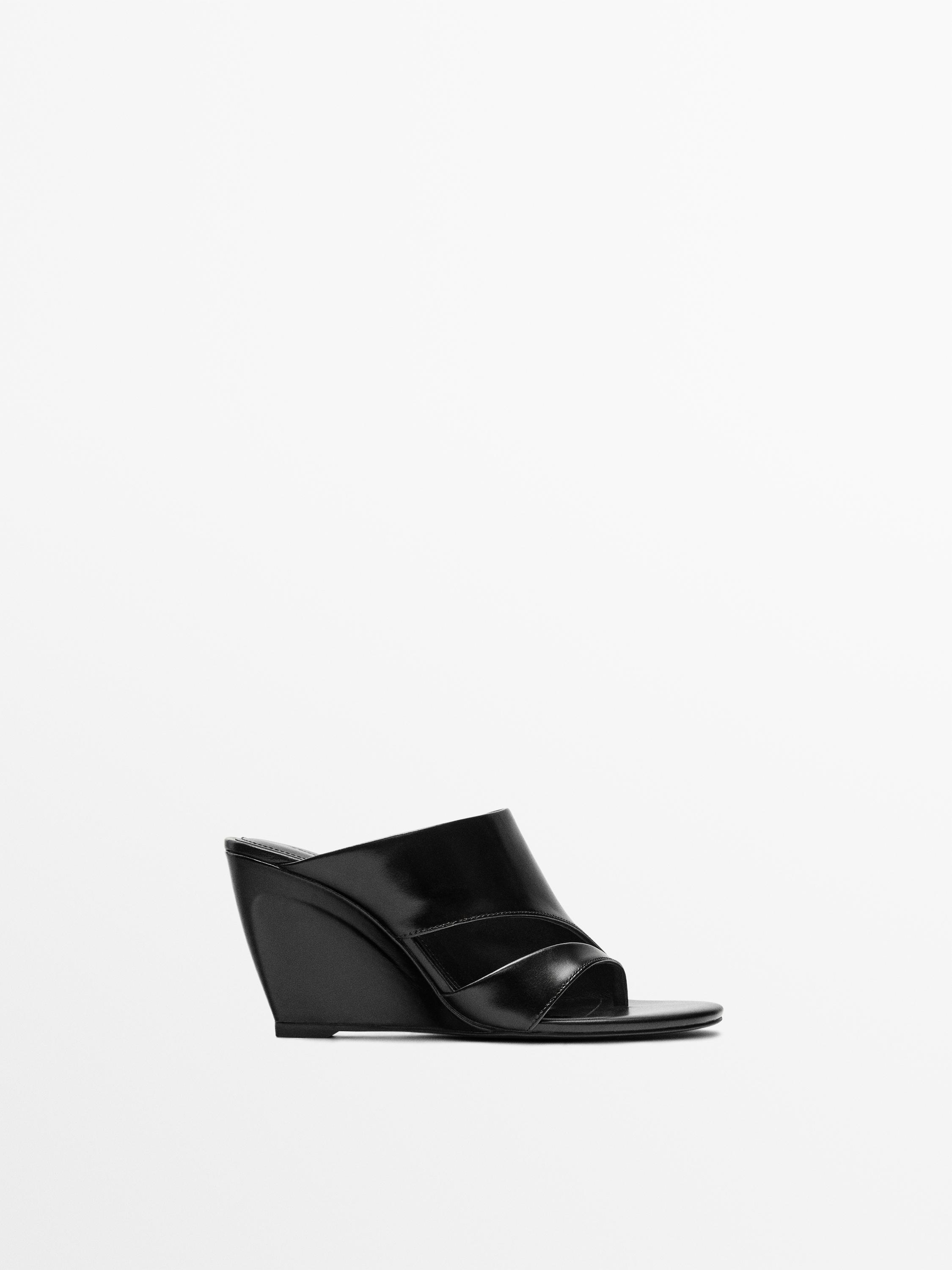 Leather wedge sandals — BLACK
