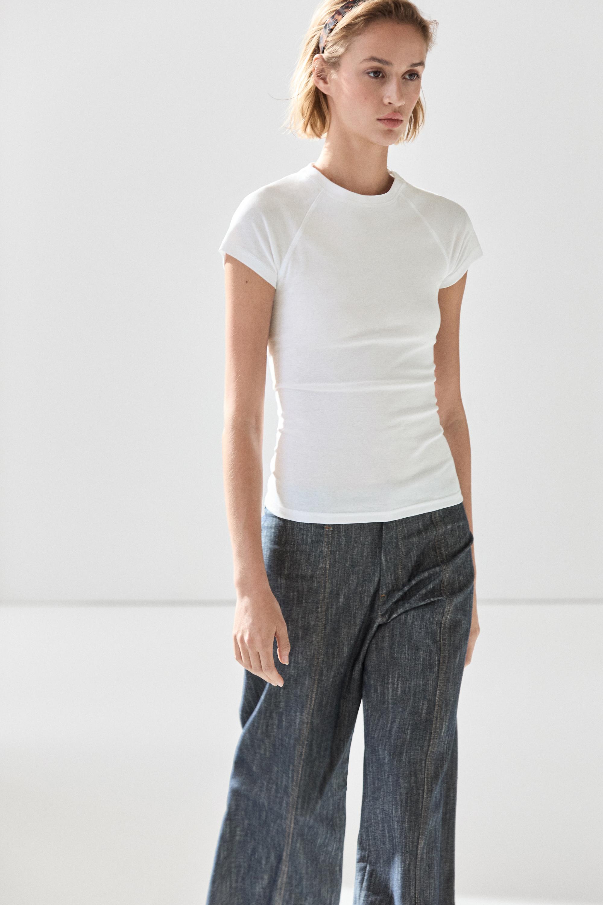 High-waist palazzo denim pants co-ord — DARK BLUE