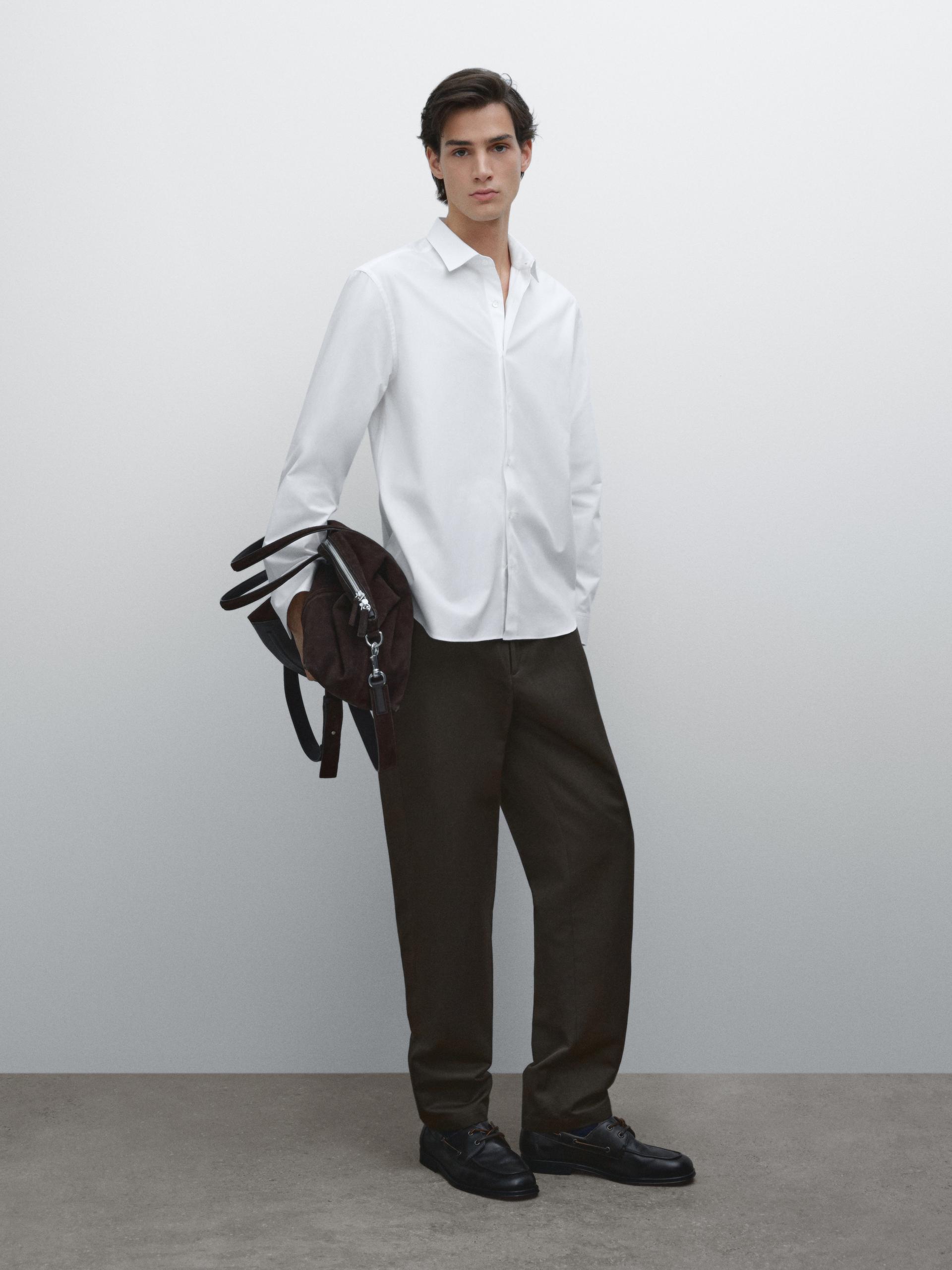Camicia Regular Fit Con Texture A Quadretti - Bianco - S - Massimo Dutti - Maschile