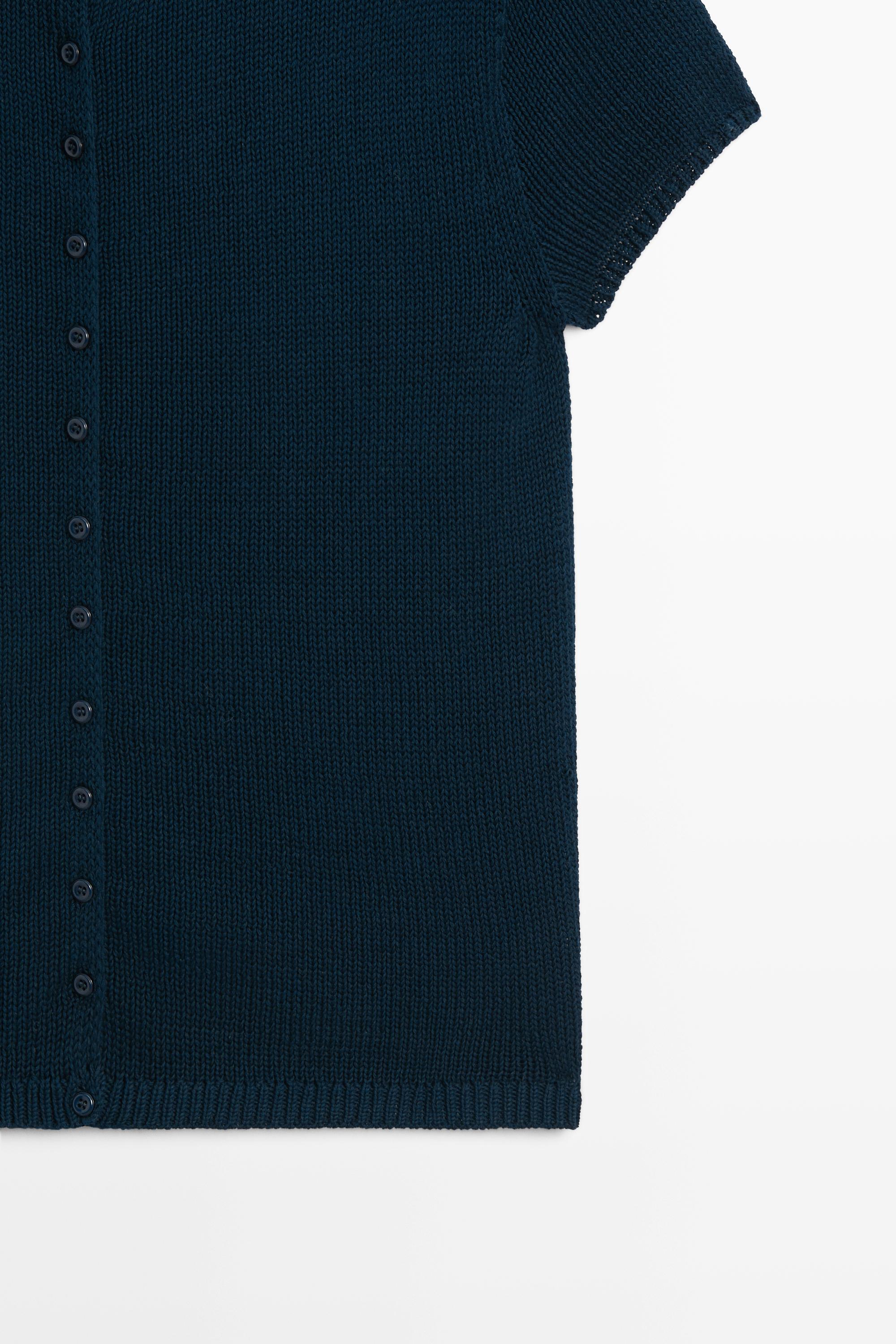 Cotton silk blend knit cardigan — NAVY BLUE