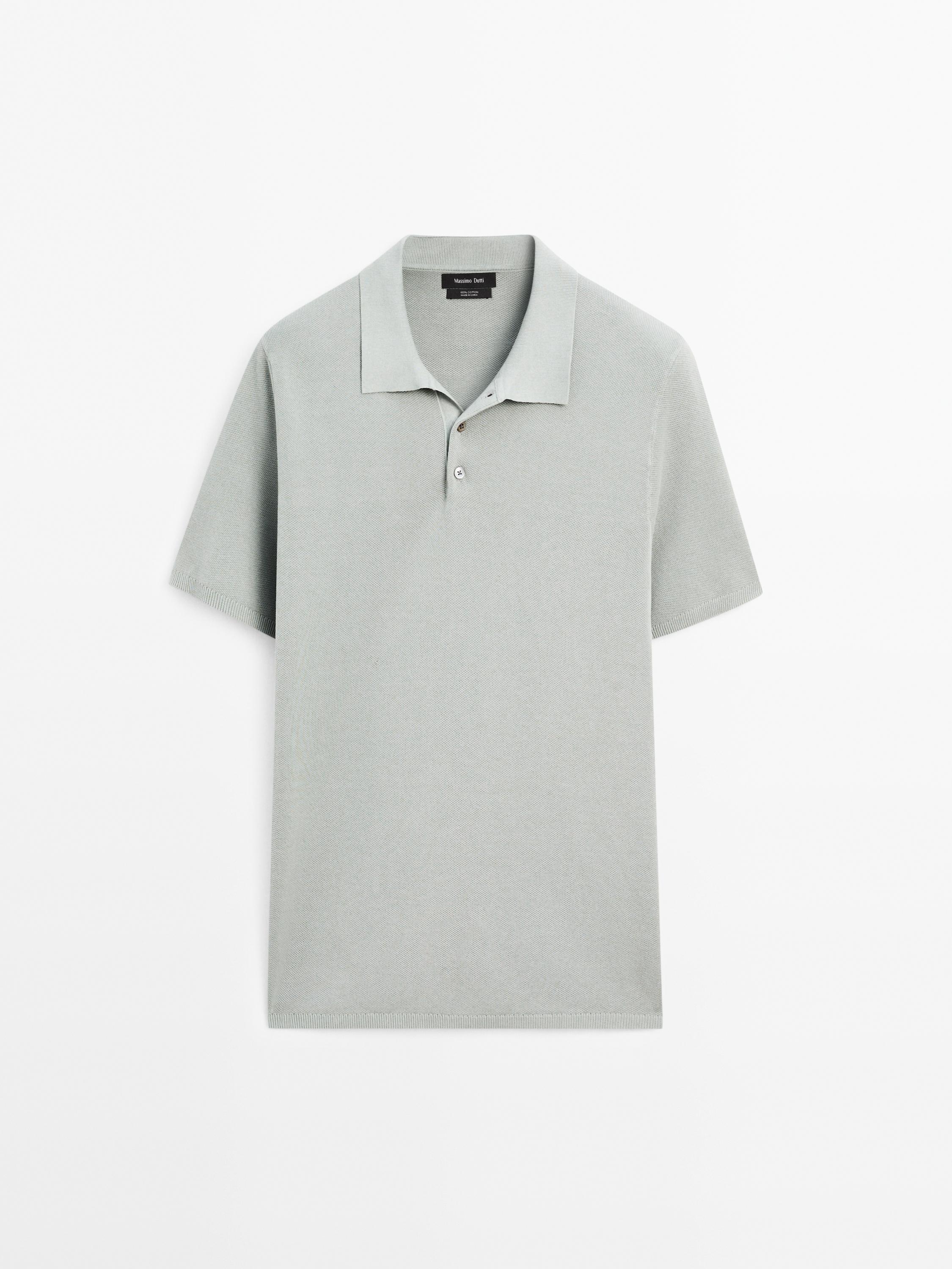 Textured cotton knit polo shirt