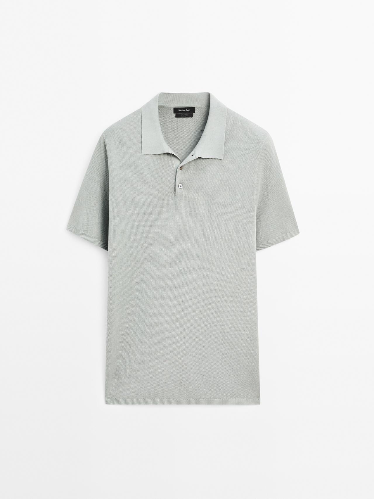 Massimo Dutti - Herre - Poloshirt I Strukturstrik Af 100 % Bomuld - Lys Blå - S